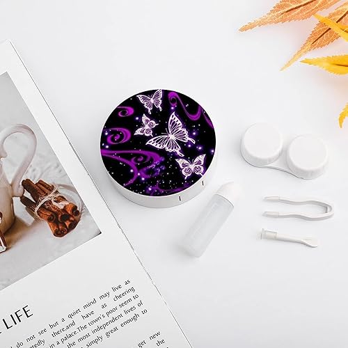 Miniatura 5 de Bagea-Ka Caja de lentes de contacto con patrón de mariposa morada, kit de cuidado de ojos, caja de espejo con pinzas removedor de herramientas,