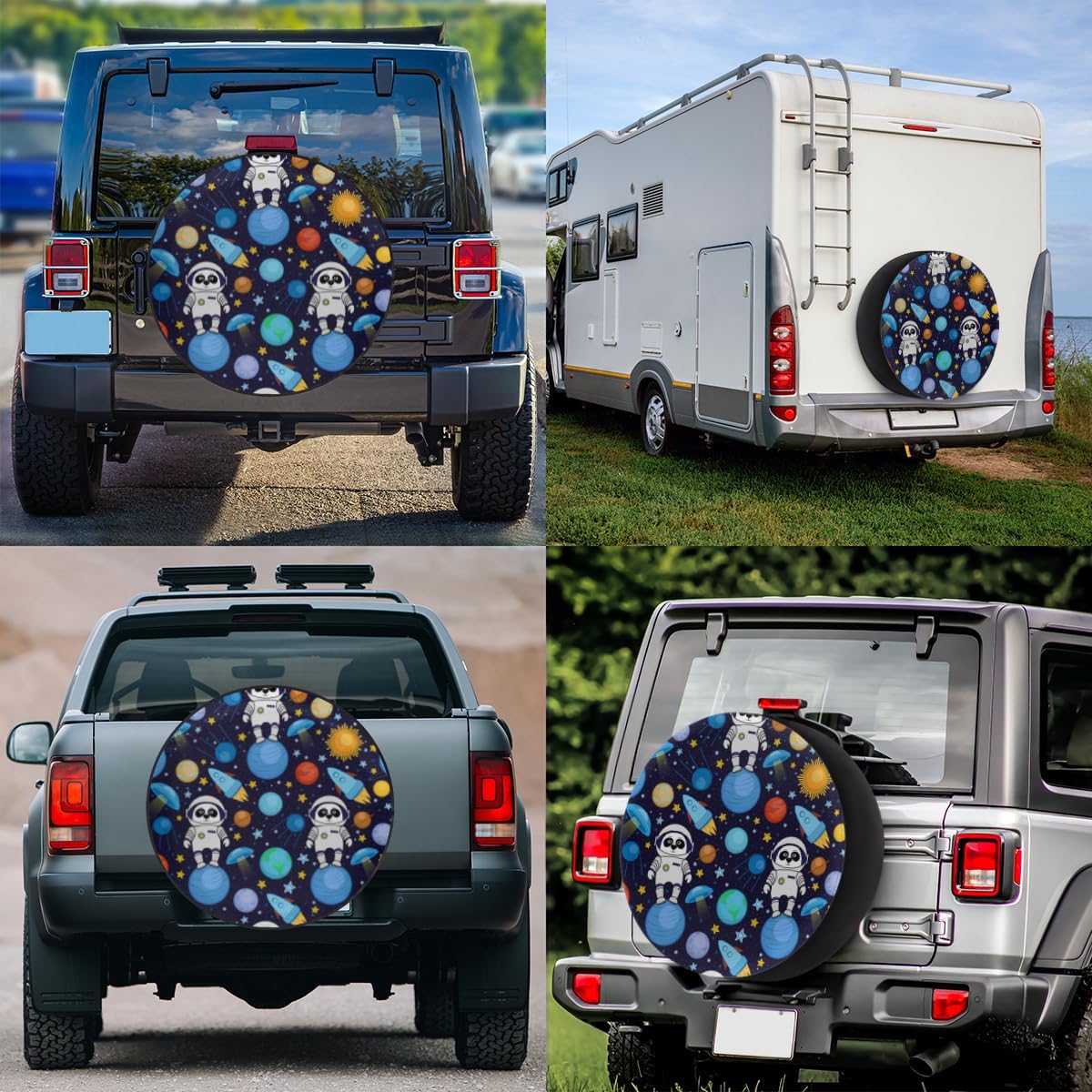 Earth Cartoon Tire Covers Portable Spare Tire Cover Soft Durable Waterproof Dustproof Set of 4 Bags 15 Inches for Car Truck SUV Trailer Camper