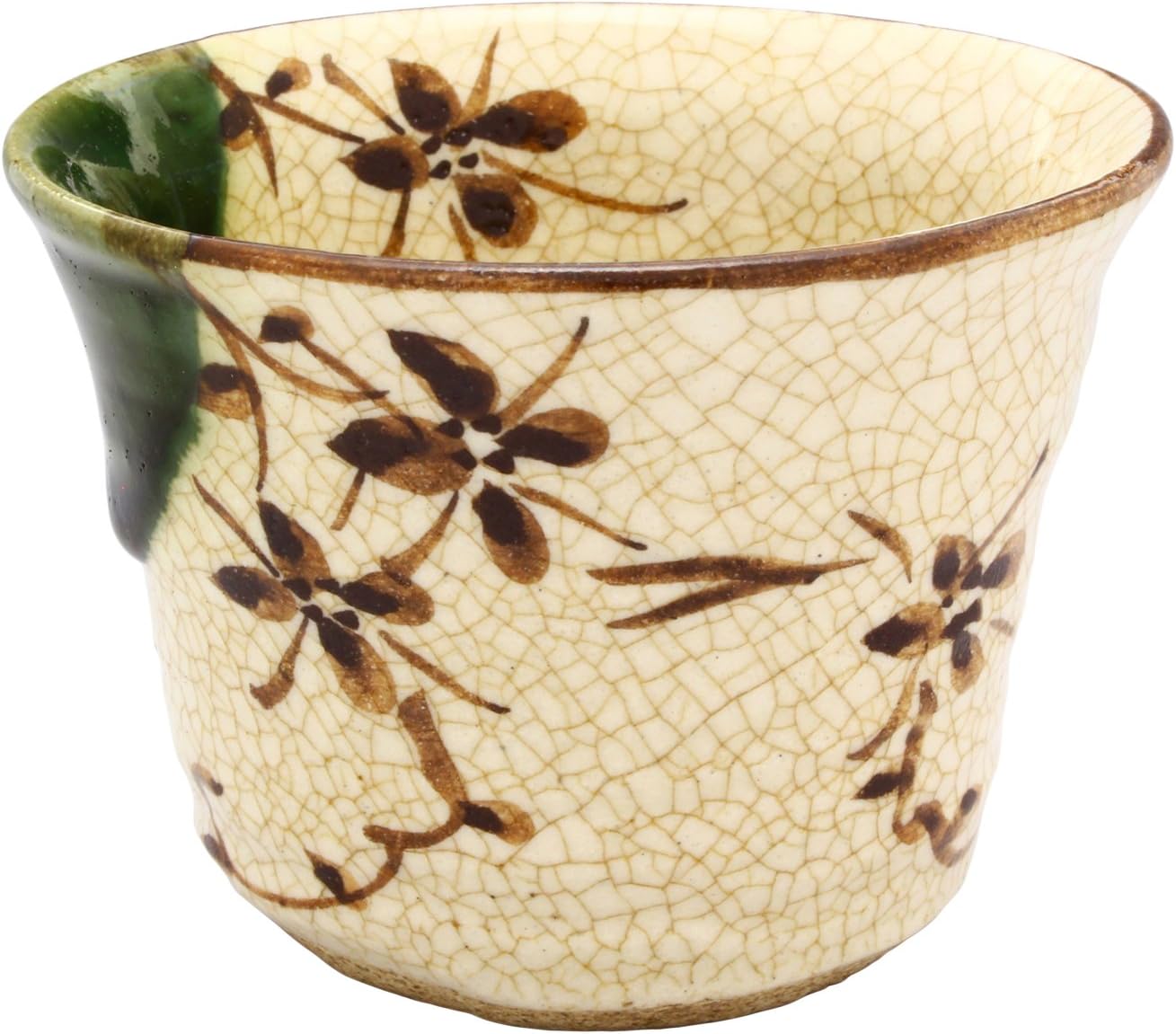 Seto Ware 007-0022 Rokubei Kato Soba Boar Mouth Approx. Diameter 3.5 x Height 2.8 inches (9 x 7 cm), Oribe Flower Ivy, Made in Japan