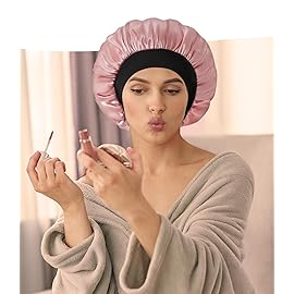 Hat Hut Satin Bonnet Silk Bonnet Sleep Cap for Women Hair Bonnet for Curly Natural Hair Sleeping Adjustable Wide Band Double Layer (Dark Grey)