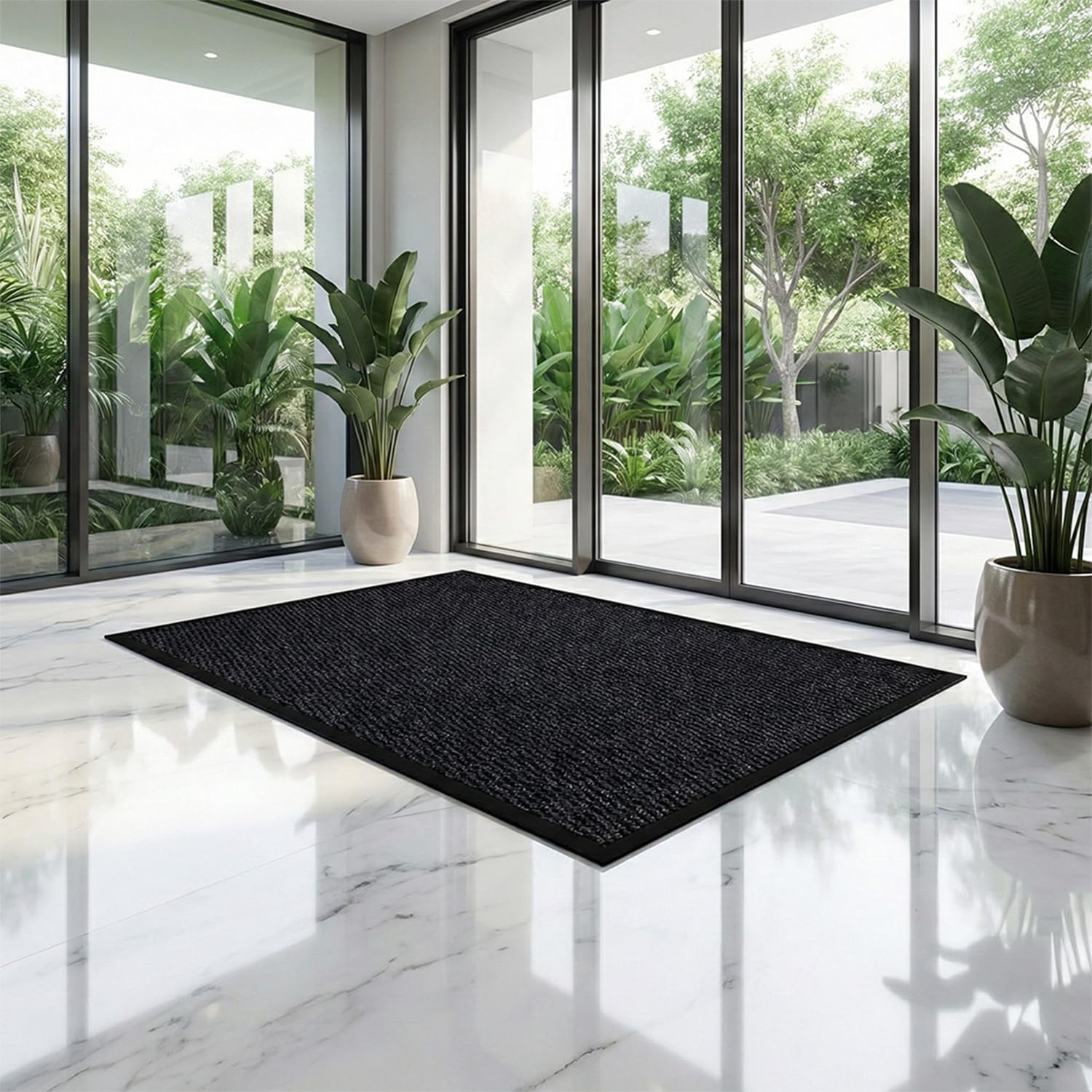 Cozy Haven Sunny Indoor & Outdoor Rug – Waterproof Anti-Slip Rubber Backed rugs, Large Waterproof Carpet for Outside Floor, Kitchen or Garden - (Black, 120x150 cm) — image 1