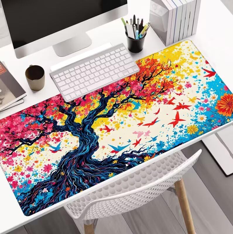Kolorowa podkładka pod mysz, duża podkładka pod mysz, 1200 x 600 x 3 mm, podkładka na biurko, zszyte krawędzie, antypoślizgowa mata na biurko, gumowa podstawa, wodoodporna, miękka tkanina, akcesoria
