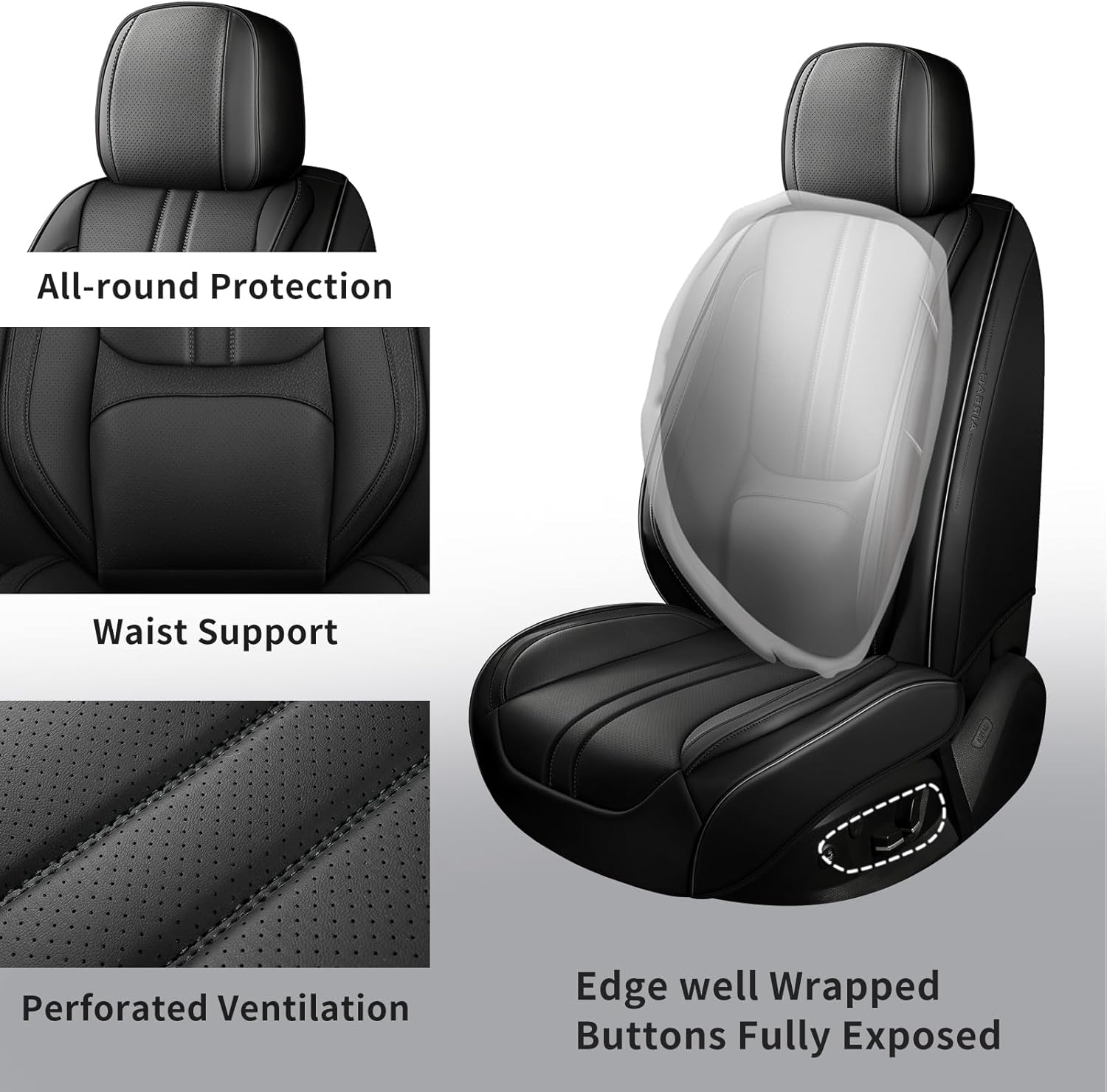 Car Seat Covers Full Set Fit for Honda Civic 2000-2025,2026,Faux Leather Seat Covers for Cars with Full Protection, Waterproof, Scratch Resistant, Easy to Install(Black,Full Set)