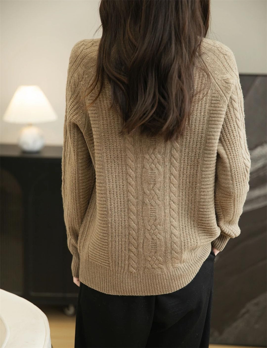 Maglione da donna in lana merino girocollo autunno inverno tinta unita manica lunga caldo top maglione lavorato a maglia capispalla