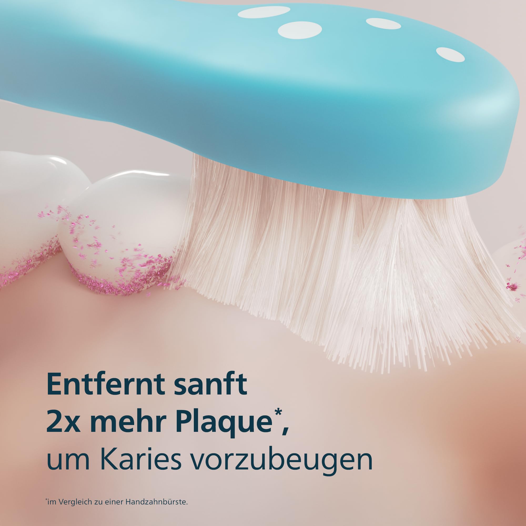 Philips Sonicare for Kids elektrische Kinderzahnbürste - Schallzahnbürste für Kinder ab 3 Jahren, 2 sanfte Putzprogramme, 2-Minuten-Timer, 2 Mini Bürstenköpfe, Blaugrün, Modell HX6500/23