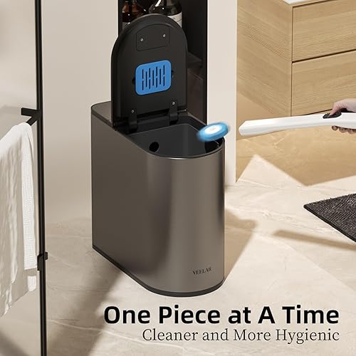 Miniatura 6 de Basurero de baño con tapa, sensor de movimiento inteligente con cepillo de inodoro, bote de basura automático pequeño de 2 galones, control de