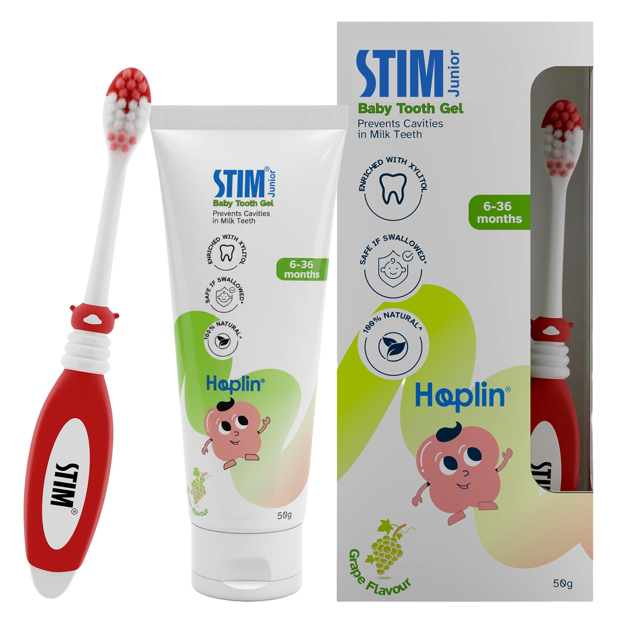 STIM Junior Baby Toothpaste | Safe to Swallow | 6–36 Months | Grape Flavoured | Fluoride & SLS Free Training Toothpaste | Enriched with Xylitol, Aloe Vera & Vitamin E | Protects Milk Teeth & Gums