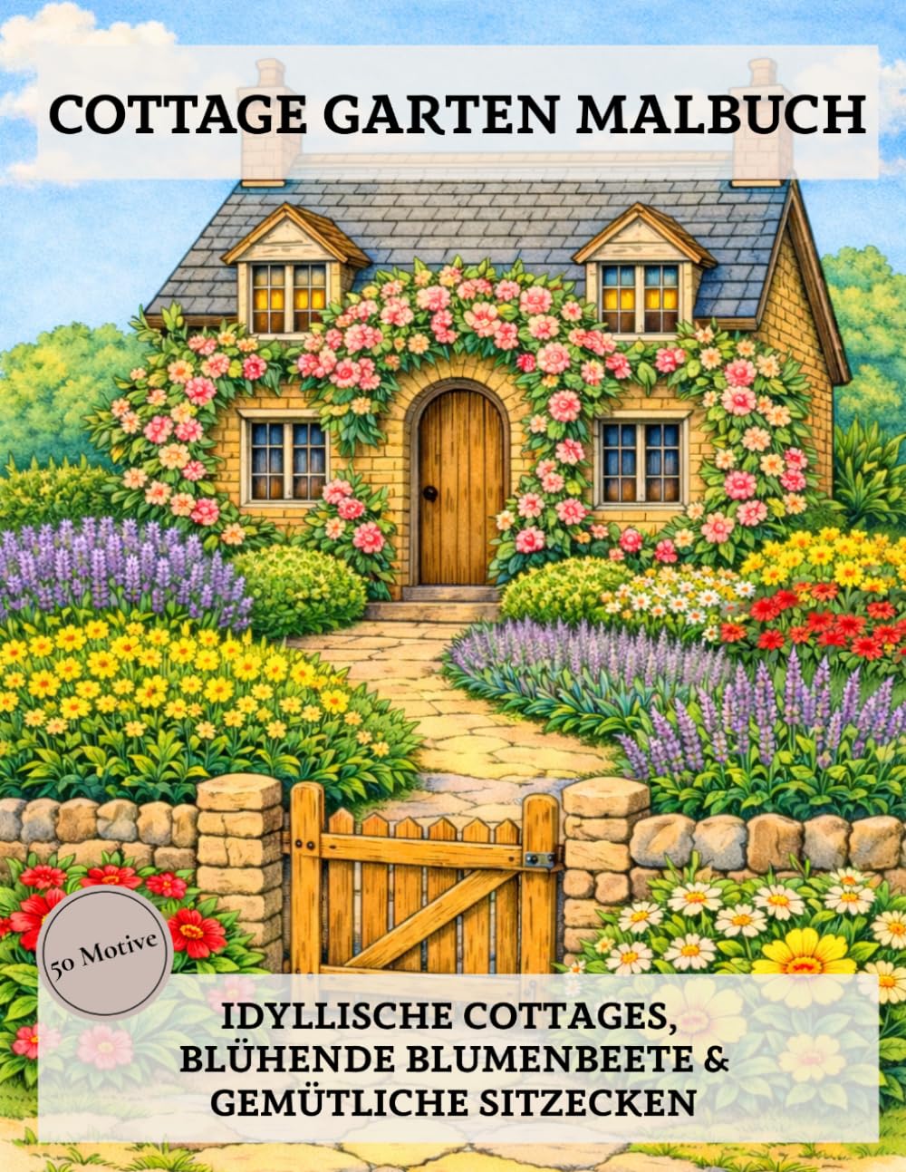Cottage Garten Malbuch: Garten Malbuch für Erwachsene – Idyllische Cottages, blühende Blumenbeete & gemütliche Sitzecken zum Entspannen und zum Stressabbau