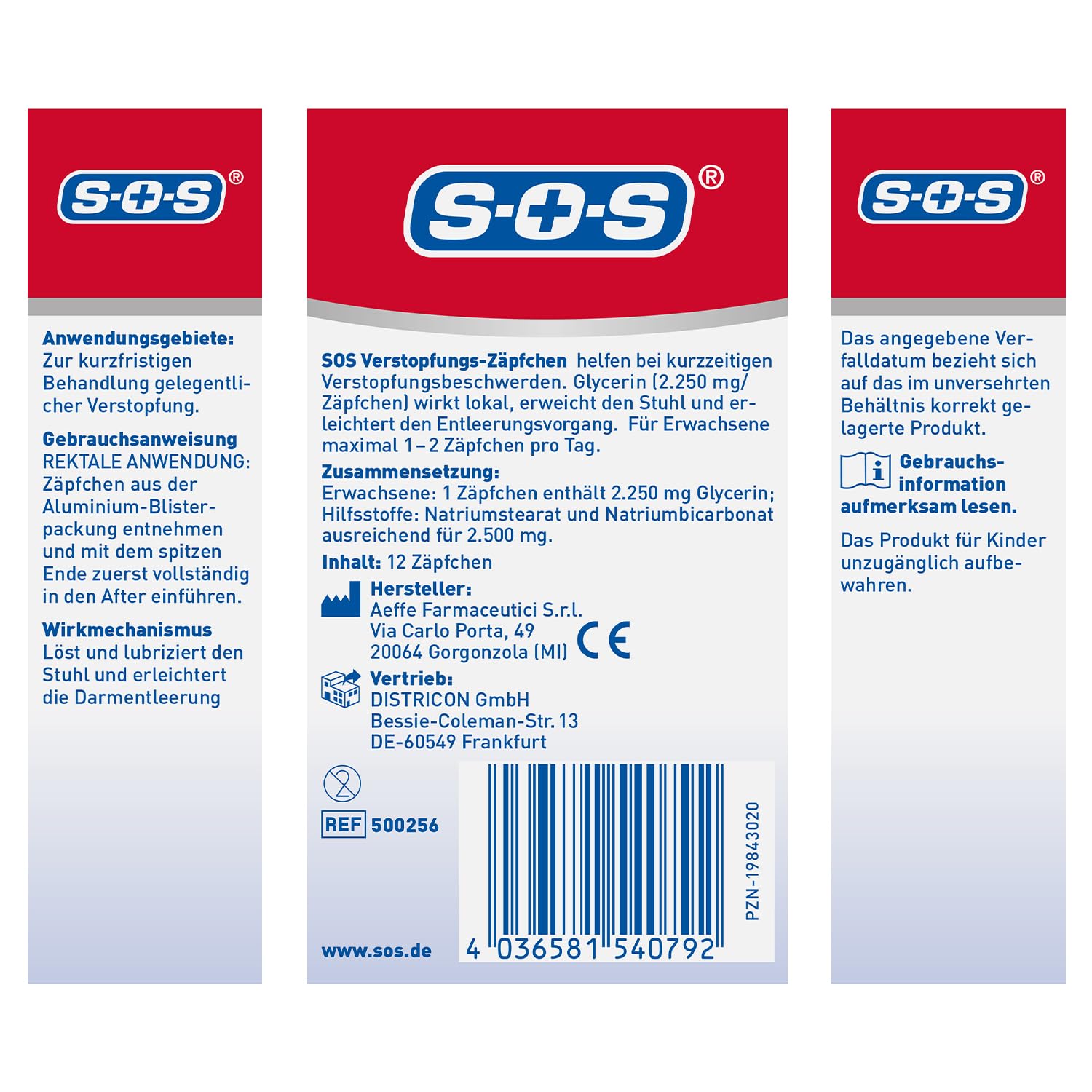 SOS Verstopfungs-Zäpfchen | Zur kurzfristigen Behandlung von Verstopfung | 2.250 mg Glycerin | 6 x 12 Zäpfchen für Erwachsene