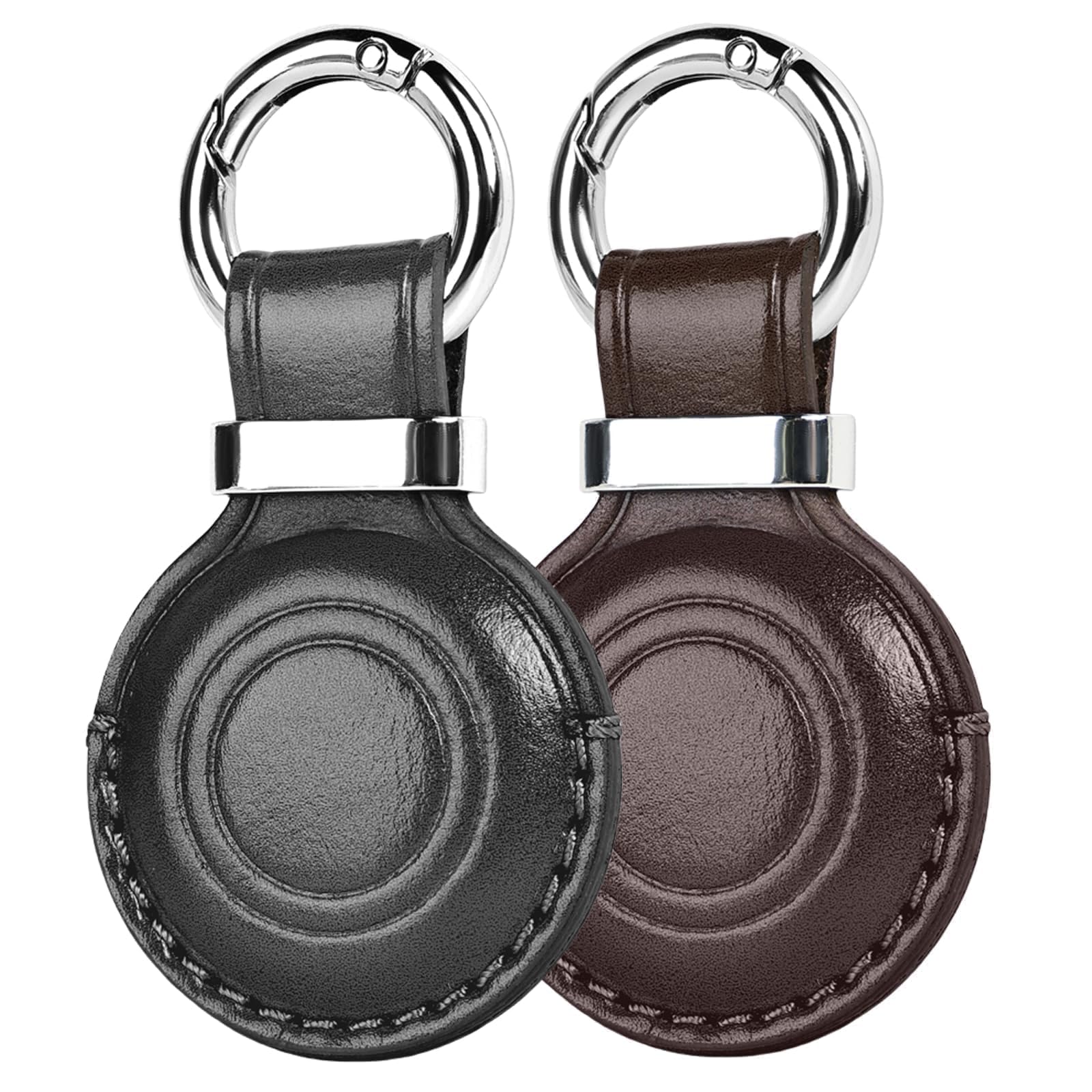 MOLOVA 2 Pack Leather for Airtag Holder Keychain, Compact Design with Air tag Case, Secure for Apple for Airtags Cover with Stainless Steel Ring Car