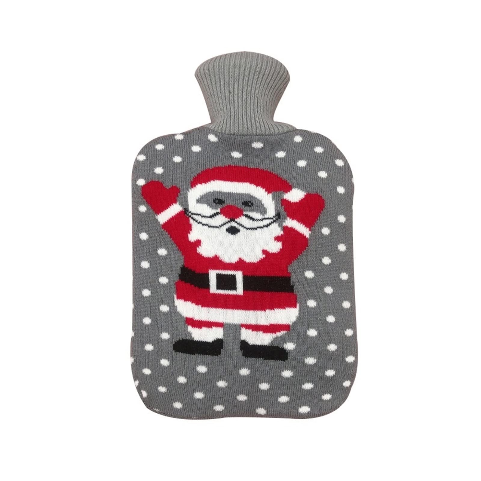 Bottiglia di acqua calda Borsa for bottiglia di acqua calda calda grande da 2000 ml con copertina in maglia con motivo Babbo Natale for la famiglia nel freddo inverno Borsa dell'acqua calda, durevole