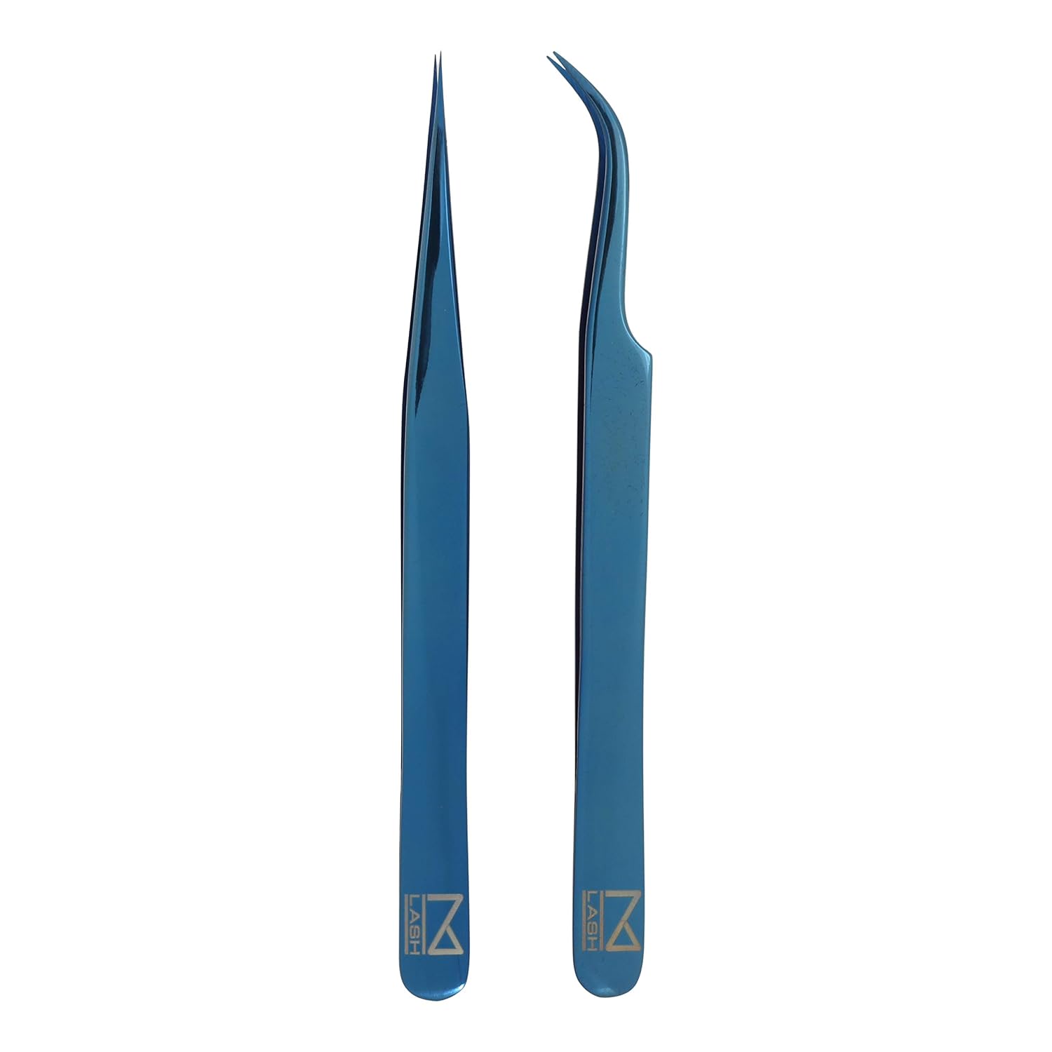 M Lash - Professional Japanese Stainless Steel Set of 2 Classic Eyelash Extensions Lashing Tweezer Lash Tech Supplies Must Haves Kit (Blue)