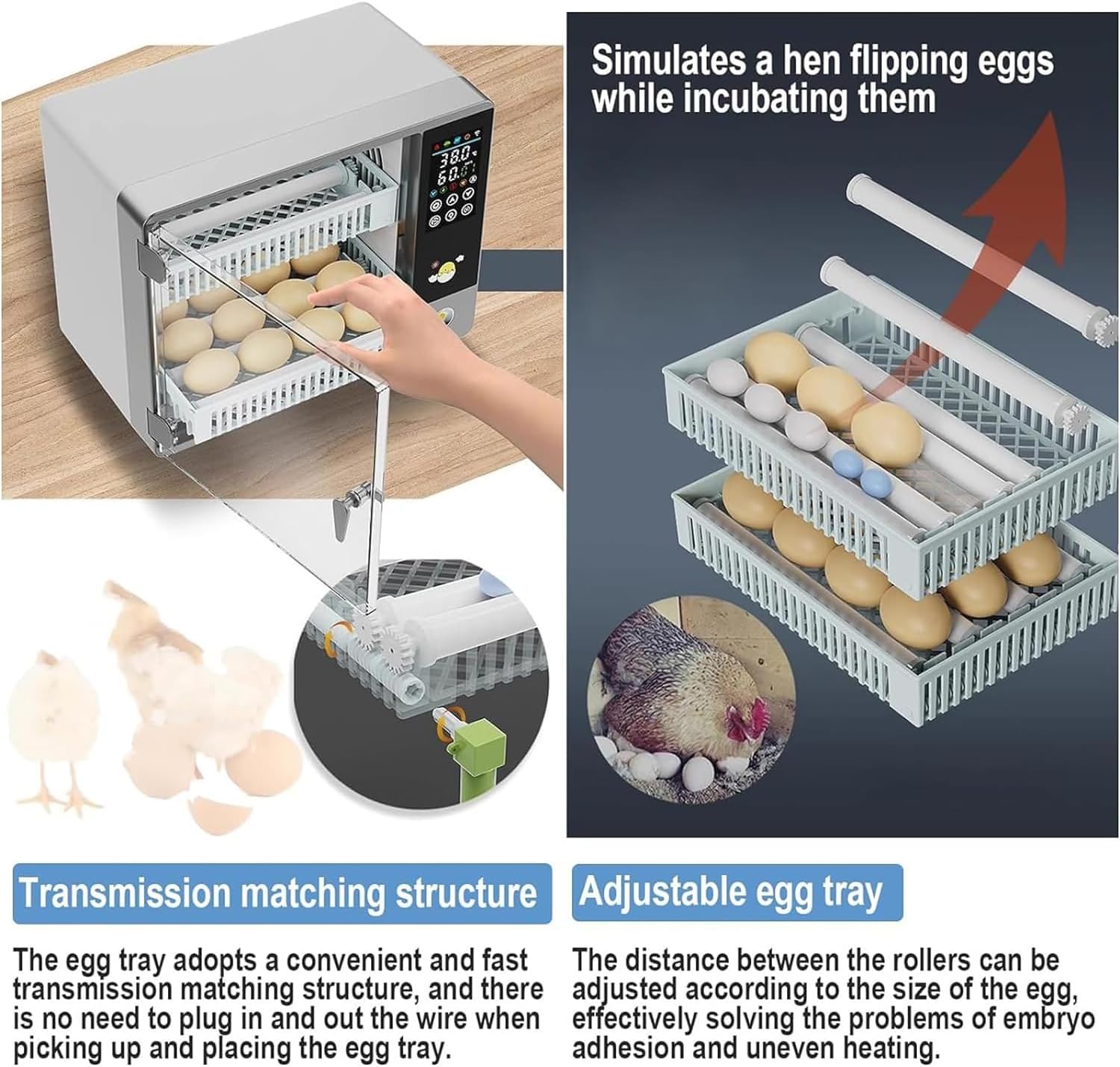 Reptile Egg Incubator,Eggs Automatic Incubator with LED Light, 24 Eggs Humidity Control And Temperature Control, Dual Power, Automatic Egg Turner,Pet Incubator for Hatching Chincken/Duck/Quail/Turkey/