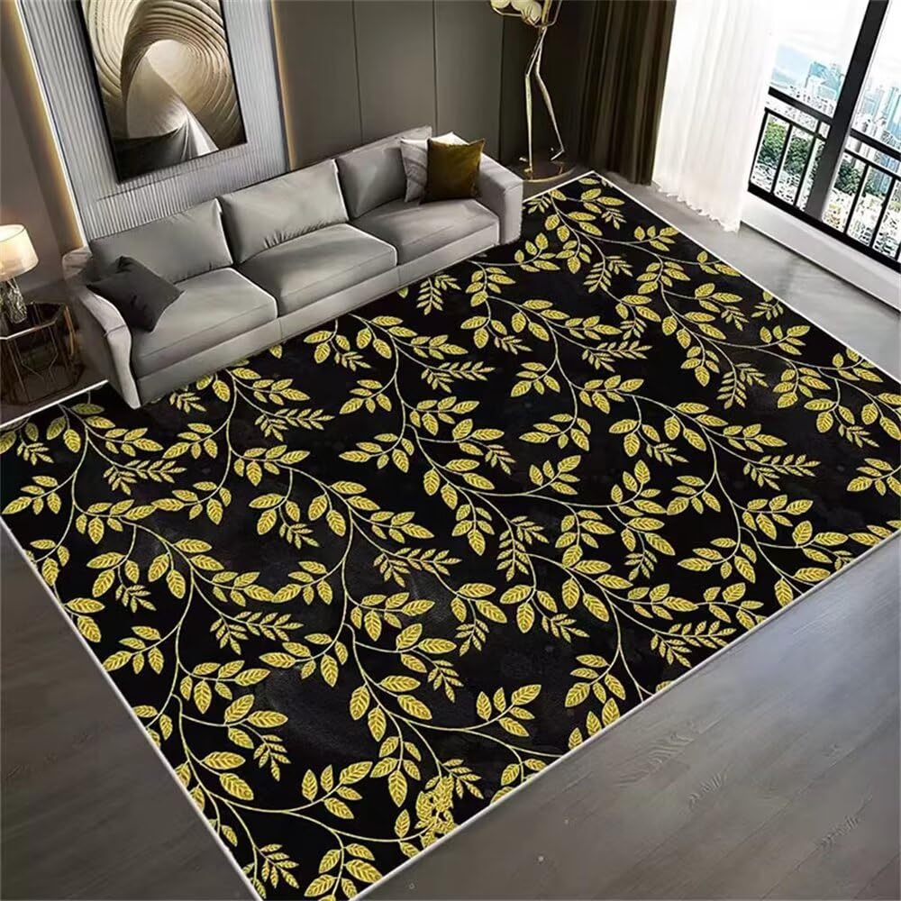 Alfombra de juegos rectangular lavable con diseño de hoja amarilla para salones familiares