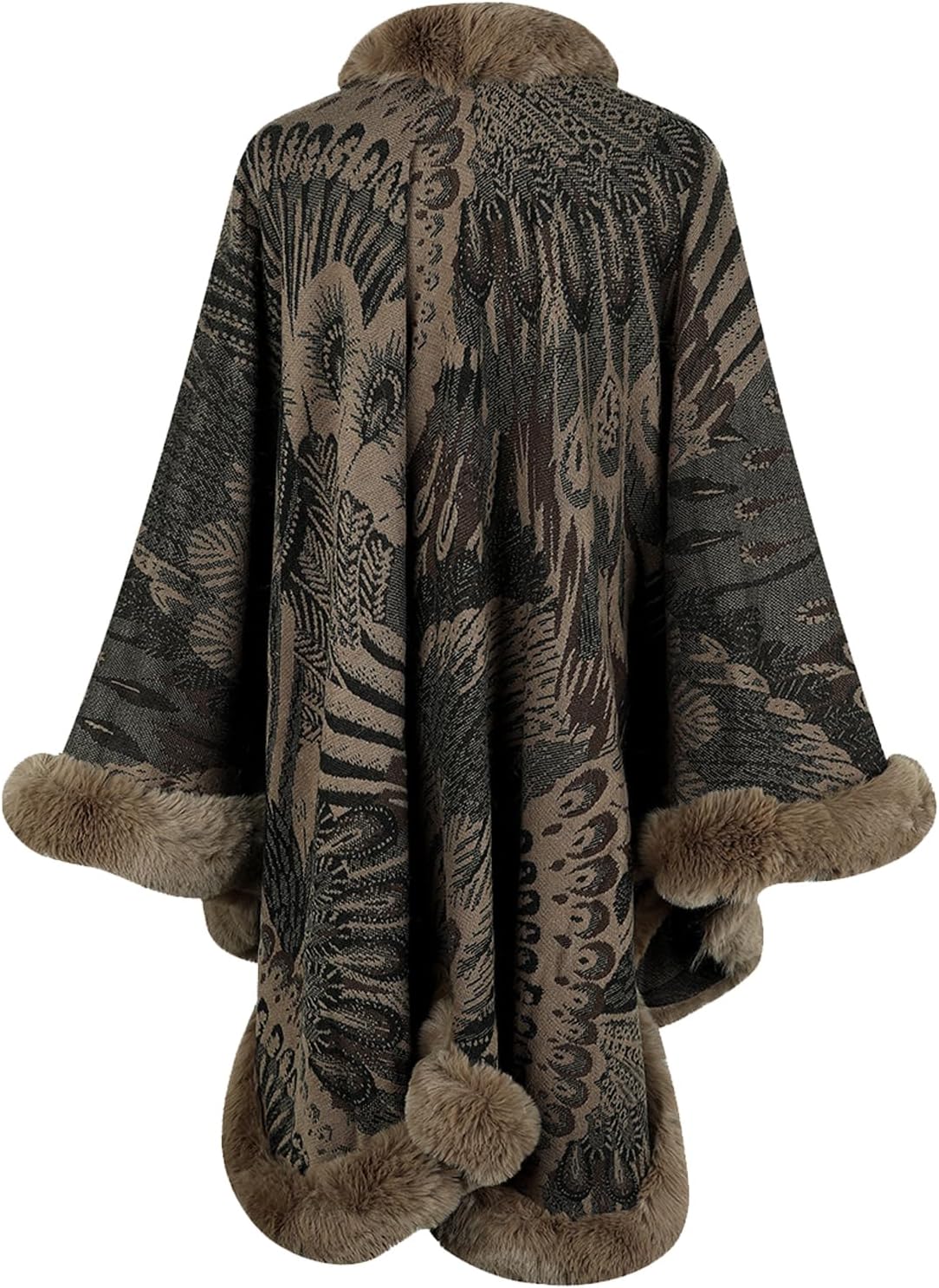 Womens Faux Fur Trim Coat Shawls Wrap Winter Vintage Open Front Cardigan Poncho Cape Cloak - Image 2