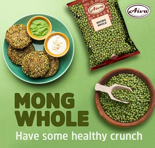 Miniatura 4 de Aiva Green Moong Entero (frijoles Mung)  Moong Green Gram Bulk  Bolsa de 4 libras para sopas, ensaladas, curry, brotes y cocina