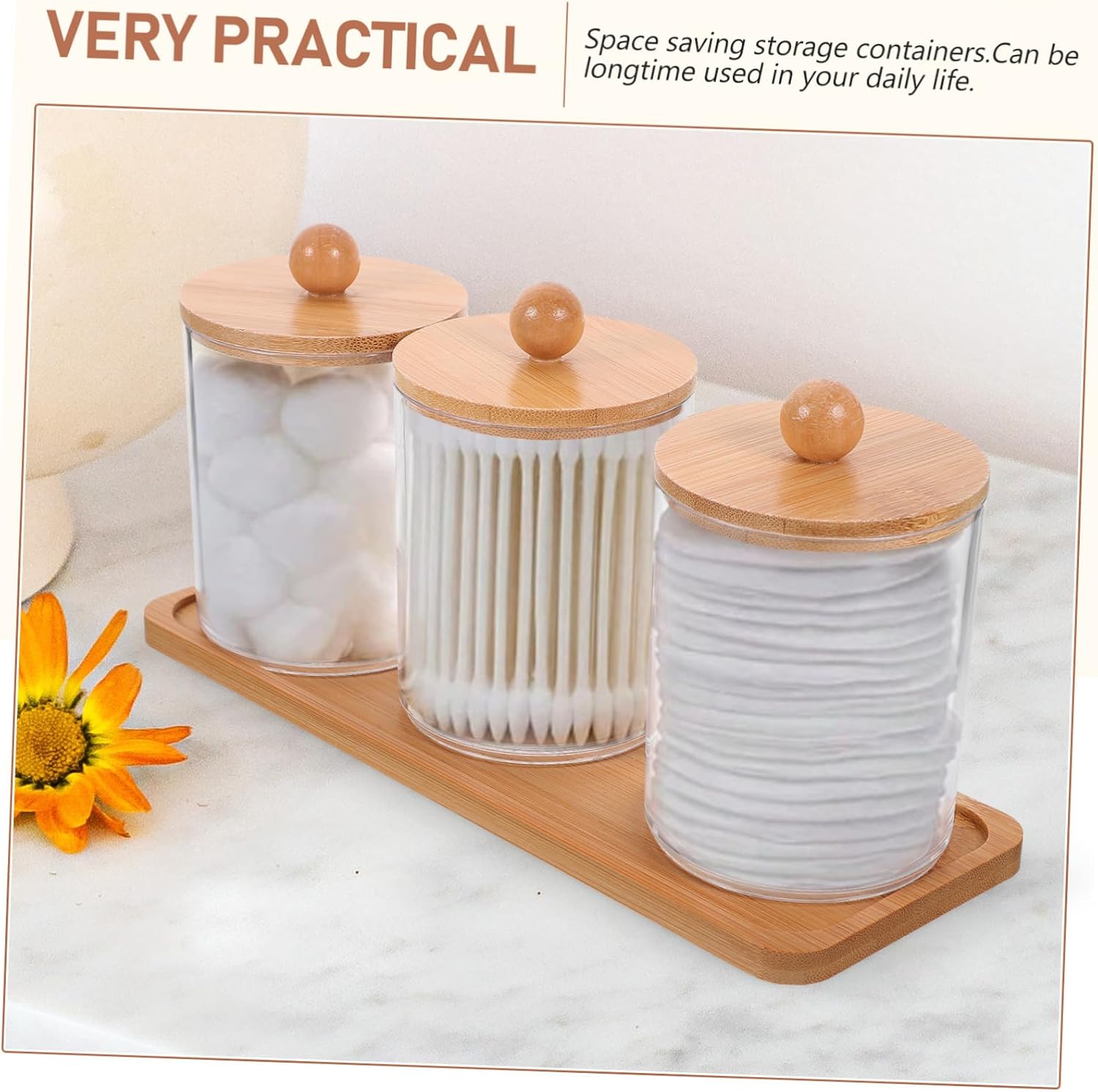 Cabilock 2sets Clear Cotton Swab and Storage Jars Elegant Vanity Organizers with Lids Space-saving Design for Makeup Sponges Cotton Pads and Swabs Practical and Stylish for Your Bathroom