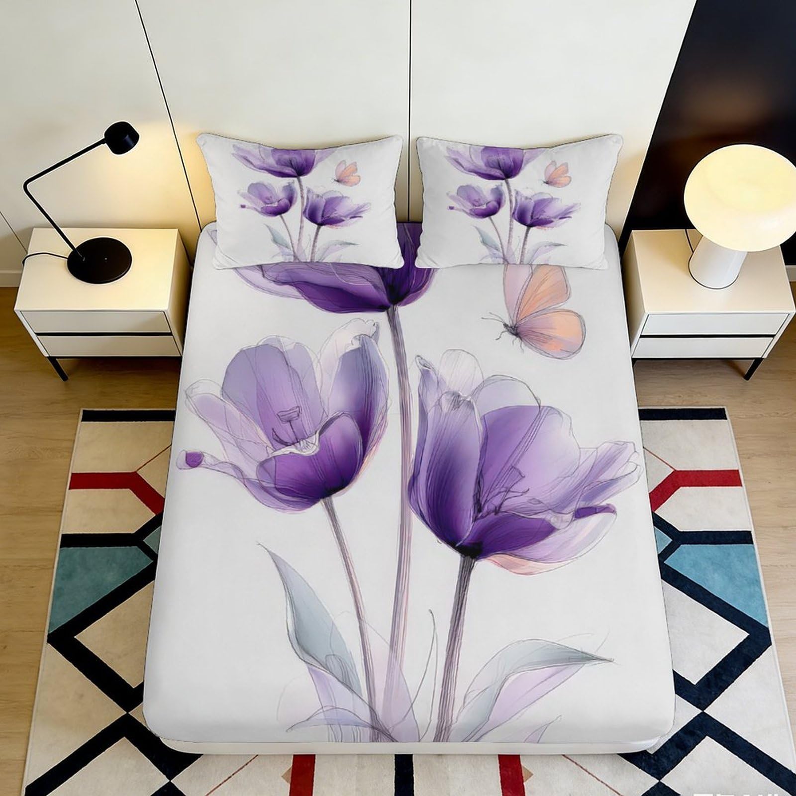 3D Printed Meadow Pattern Microfiber Fitted Sheet Deep Pocket Non-Slip for Adult Bedroom Grass Mattress Fitted Cover Washable 90x200x25cm