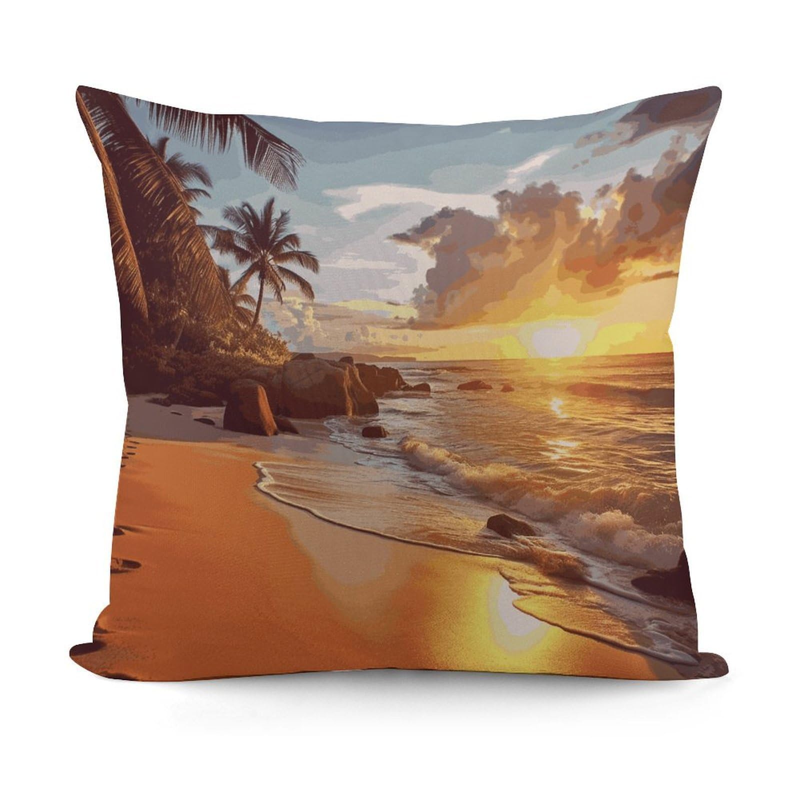 VstaDank Tropical Beach at Sunset Throw Pillow Covers 18x18 Inch Soft Couch Home Decor Cushion Cover Comfortable Plush Square Cushion Case Farmhouse Decorative Pillowcase for Living Couch
