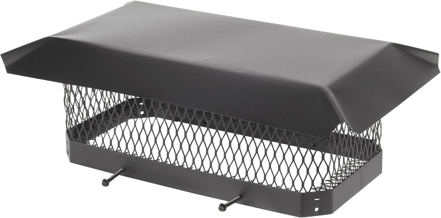 HY-Guard HG1818 Single Flue Bolt On Galvanized Steel Chimney Cover, Mesh Size 3/4", Fits Outside Existing Clay Flue Tile, 18" x 18", Black