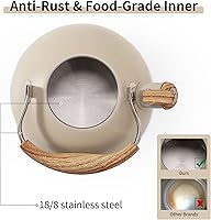 Vista 5 de LONFFERY Tetera para estufa, hervidor de té silbante de 2.5 cuartos, con mango plegable de acero inoxidable de grado alimenticio y patrón de madera