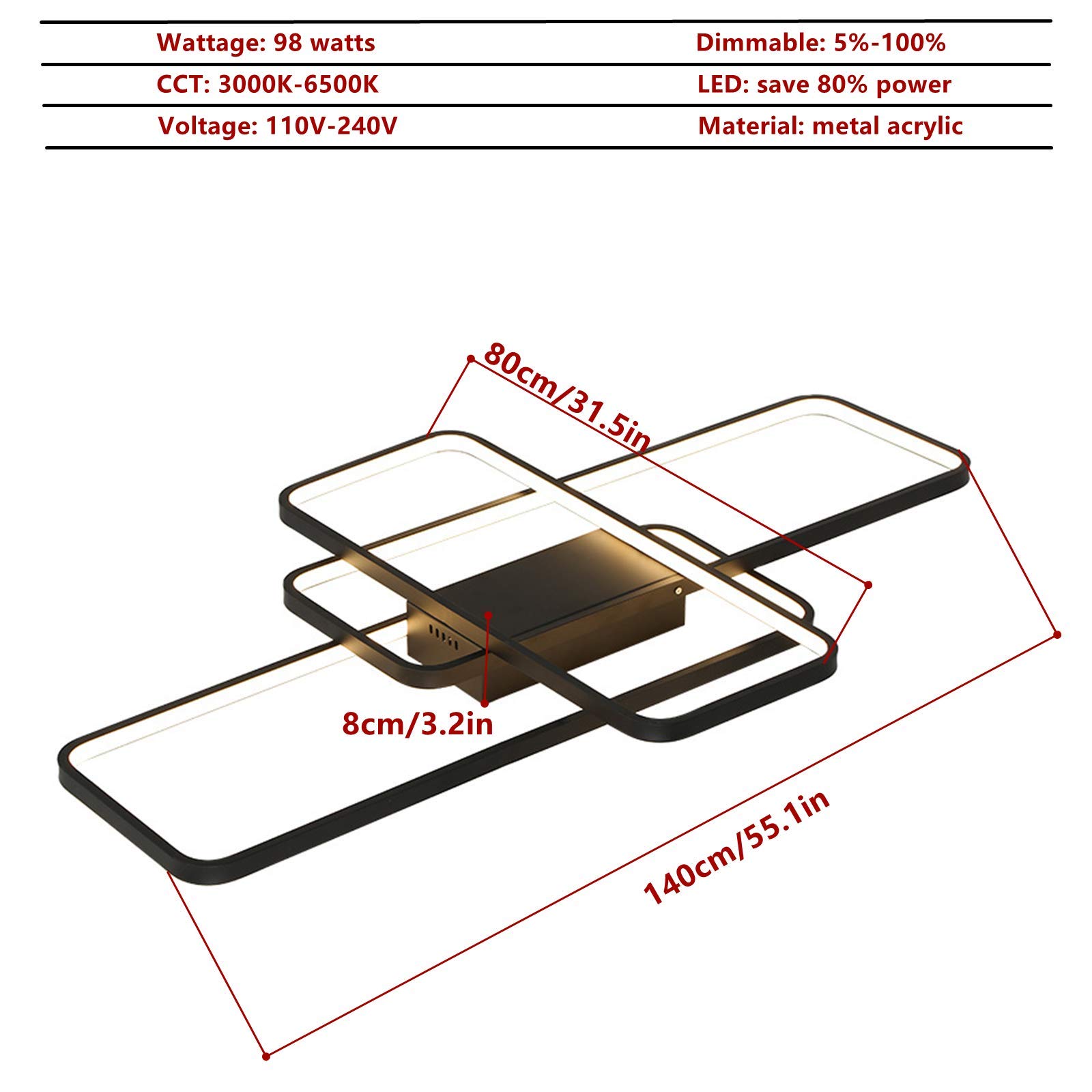 Moderna LED Plafoniera Dimmerabile Creativo Disegno Lampada Da Soffitto Soggiorno Camera Da Letto Stanza Dei Bambini Lampadario [Classe Di Efficienza Energetica A++],Nero,140 * 80cm