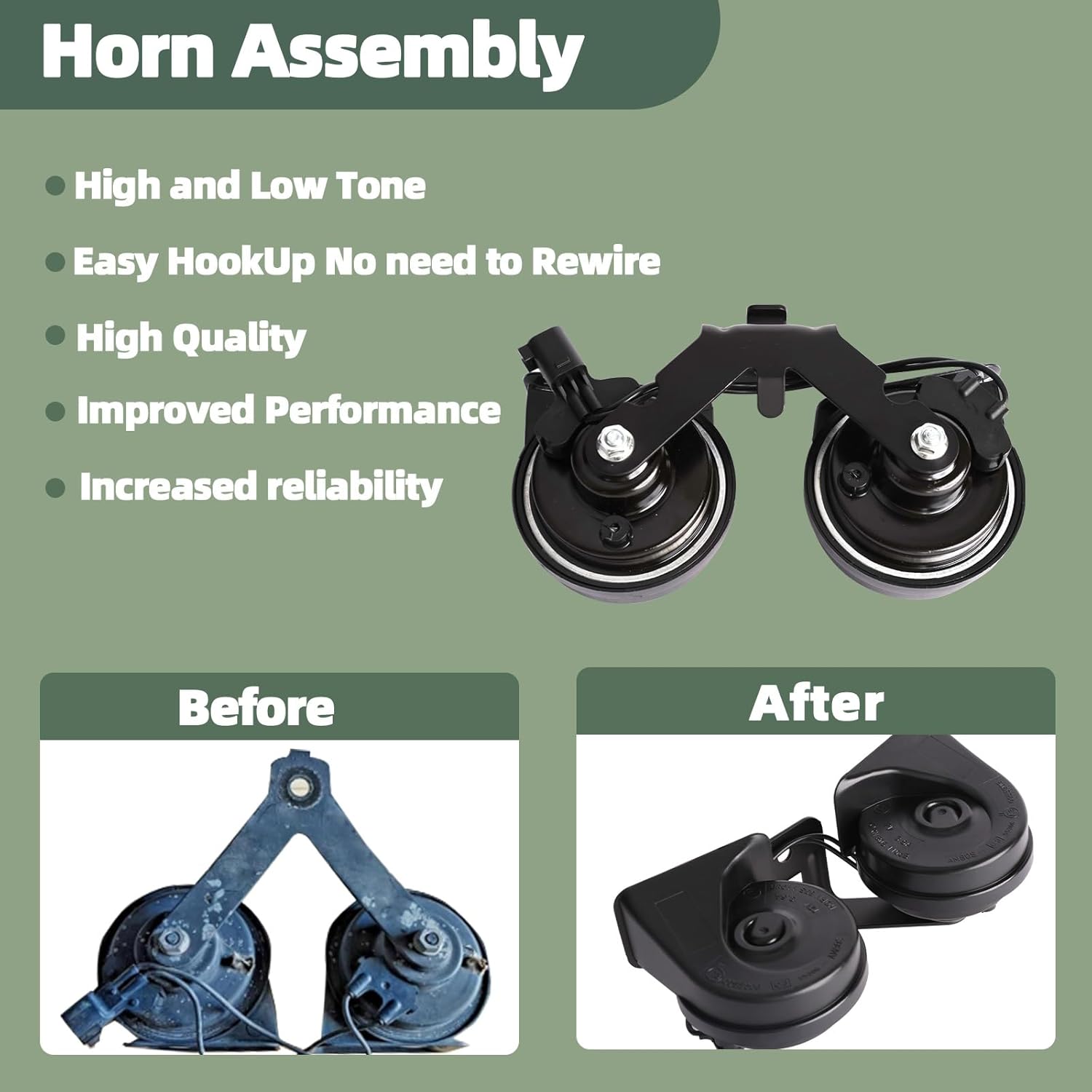 Horn Assembly with Bracket Compatible with Ford F-250 F-350 Super Duty 2011-2016 Replace BC3Z-13832-A