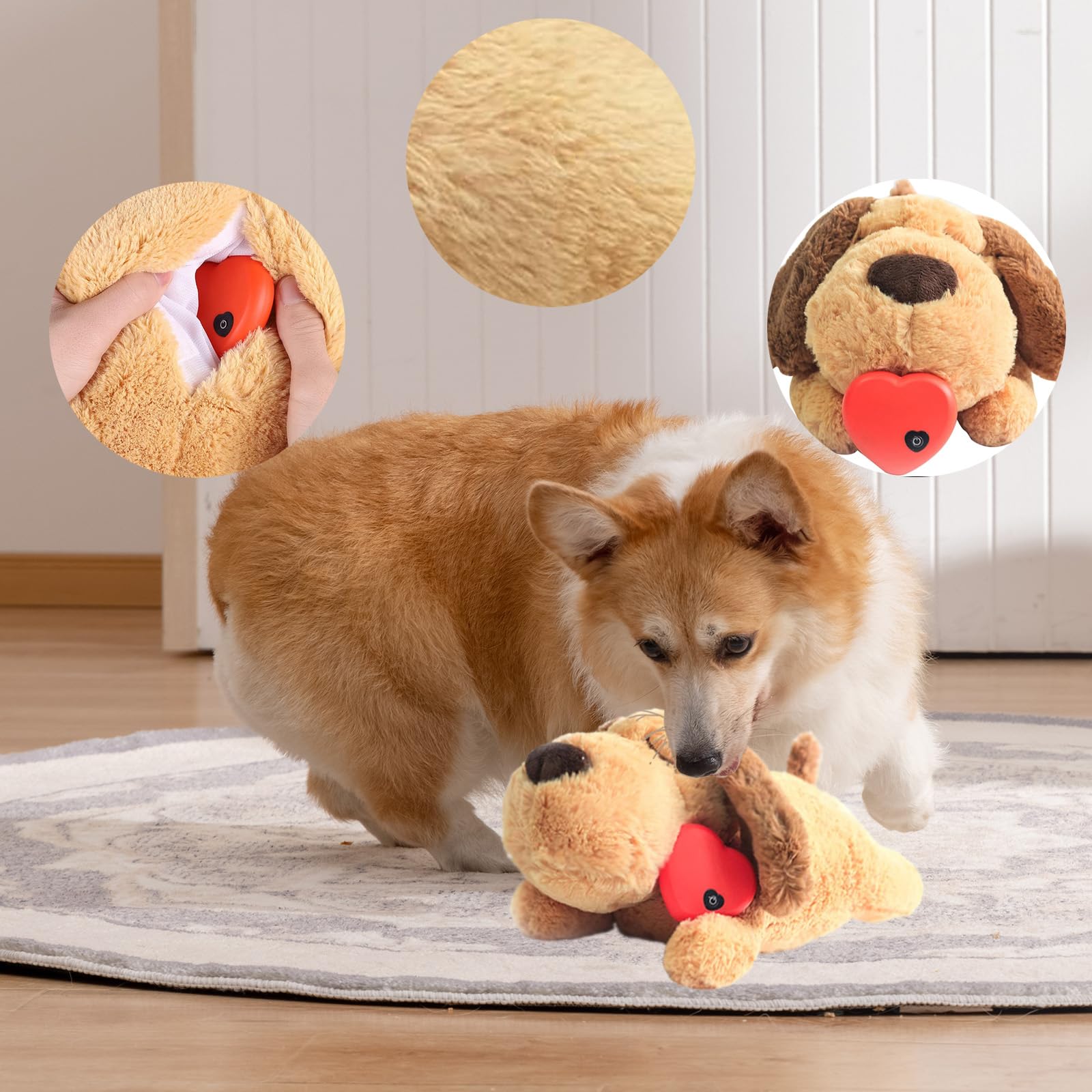 QKTYB Jouet pour Chiot avec Battement de cœur, Chiots séparant l'anxiété Jouet pour Chien en Peluche Douce Compagnon endormi Aide comportementale Chiot Chien Animal Domestique