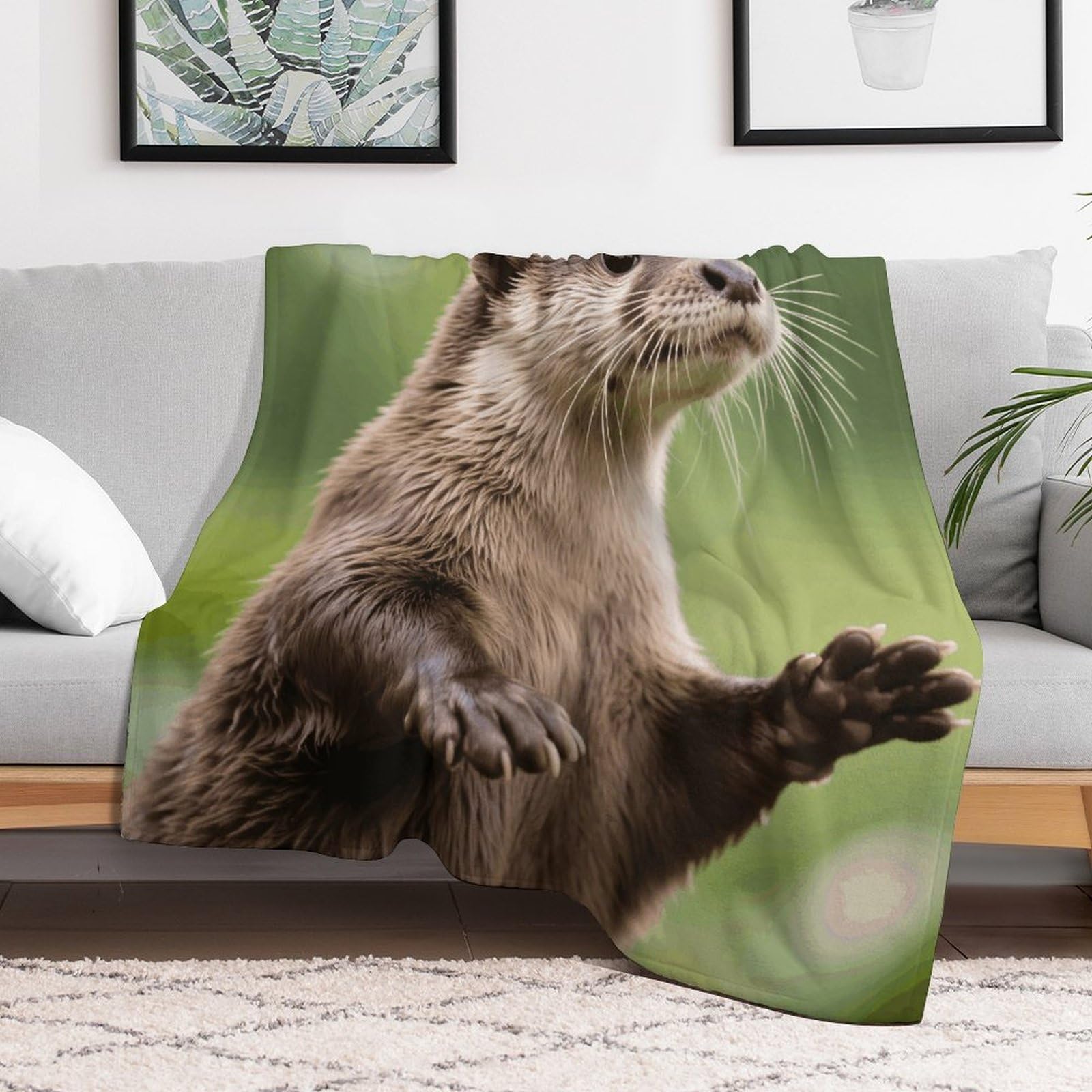 Custom Clawed Otter Blanket Lightweight Flannel Fleece Throw for Couch Sofa Bed Luxury Soft Cozy Plush Lap Bedtime Blanket for All Seasons Bedroom Home Decor Gifts 30x40