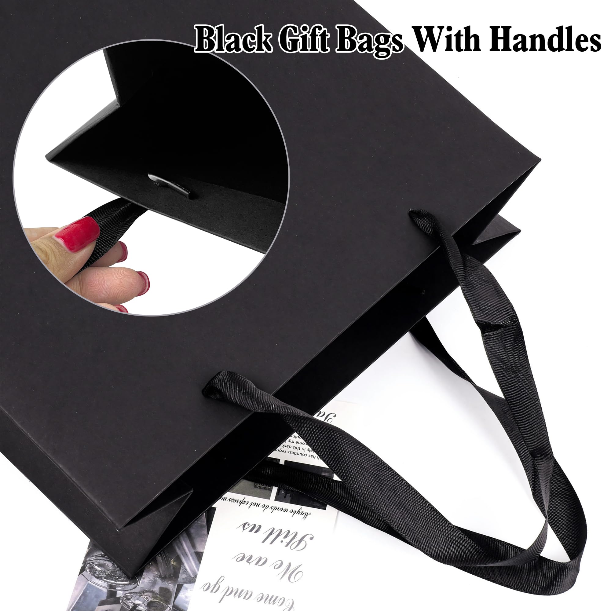Assorted Sizes Black Gift Bags with Ribbon Handles Kraft Paper Shopping Bags with Tissue Paper for Party Business Wedding Birthday Graduation Fathers Day (Black 6, 9 , 12.6 Inches, 6 Inches, 9 Inches, 12.6 Inches)