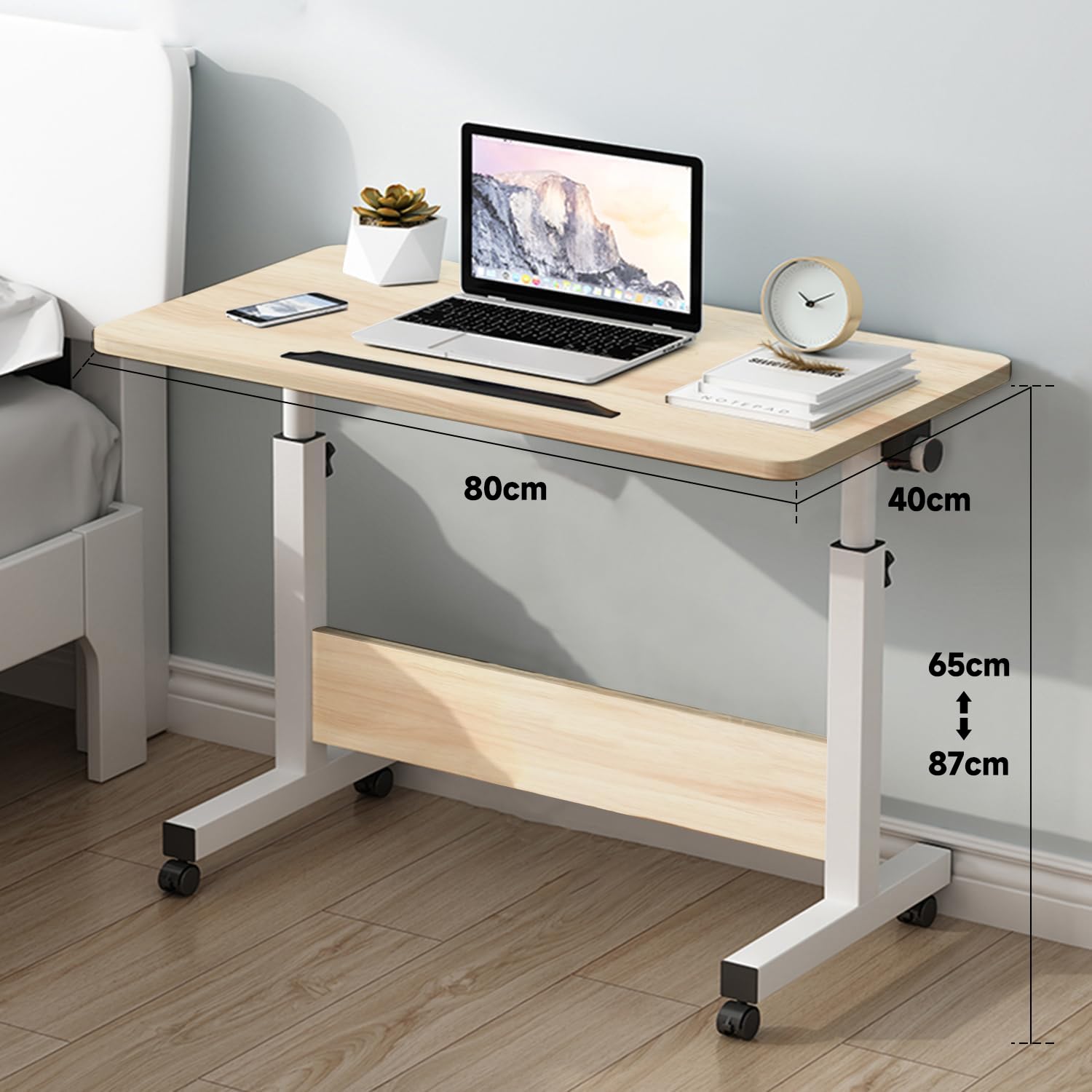 Scrivania Regolabile con Rotelle, Portatile per Laptop,Piccola Scrivania PC Ufficio Casa, 80x40 cm