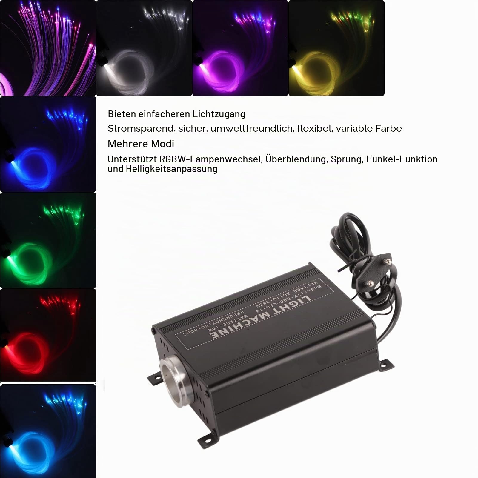 ciciglow Faseroptische Lichter, Mehrere Modi Faseroptische Sensorische Lichter Kit Unterstützung RGBW Lampenwechsel Faseroptische Deckenleuchten 2m/6.6ft