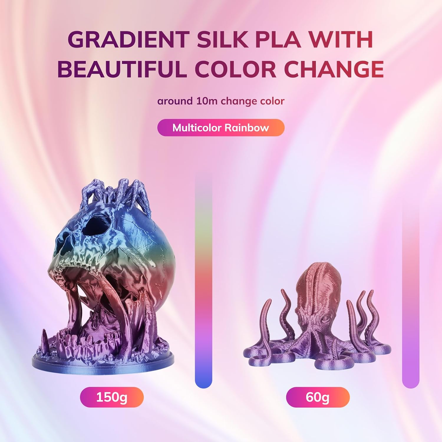 AMOLEN 3D Printer Filament, Silk PLA Filament 1.75mm, Shiny Cosmic Rainbow PLA, Gradient Colors Change Fast Printing PLA for Most FDM 3D Printer, 3D Printing Filament, 1kg - Image 2