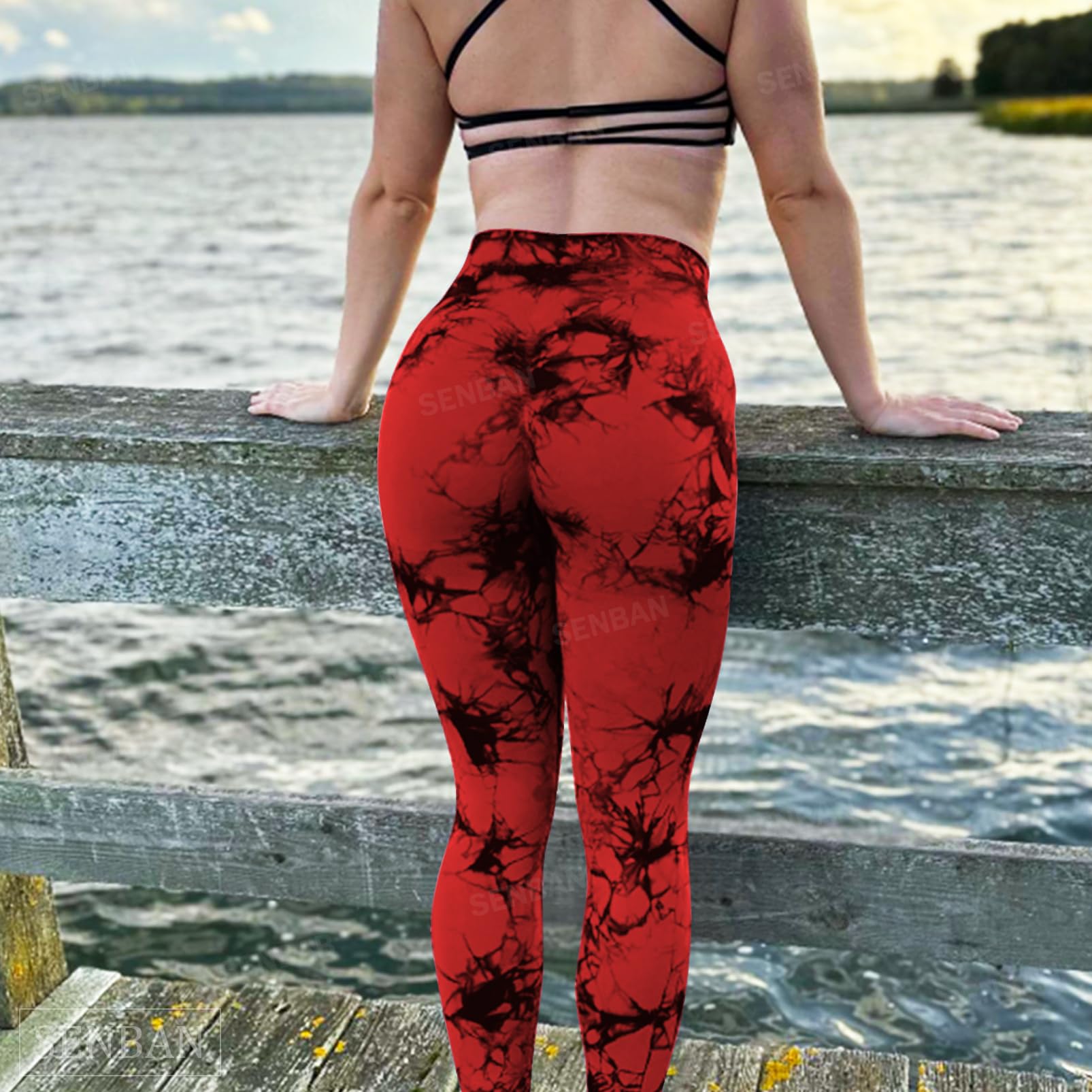 SENBAN Leggings da allenamento da donna: pantaloni da yoga a vita alta per sollevamento del sedere - Leggings da palestra senza cuciture tie dye