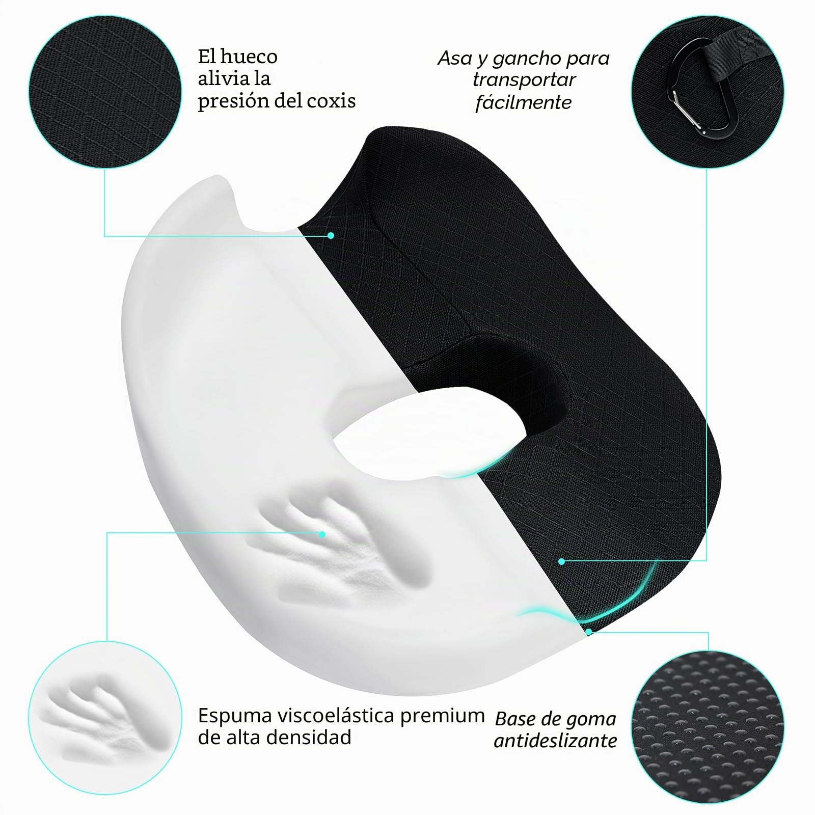 ZHOOGE Cojín de Asiento Anillo de Asiento ortopédico Cojín para coxis y hemorroides, Anillo de Asiento de Donut para automóvil, sofá, Oficina y Silla de Ruedas, Large 18.5 x 17.5 x 5.5 in