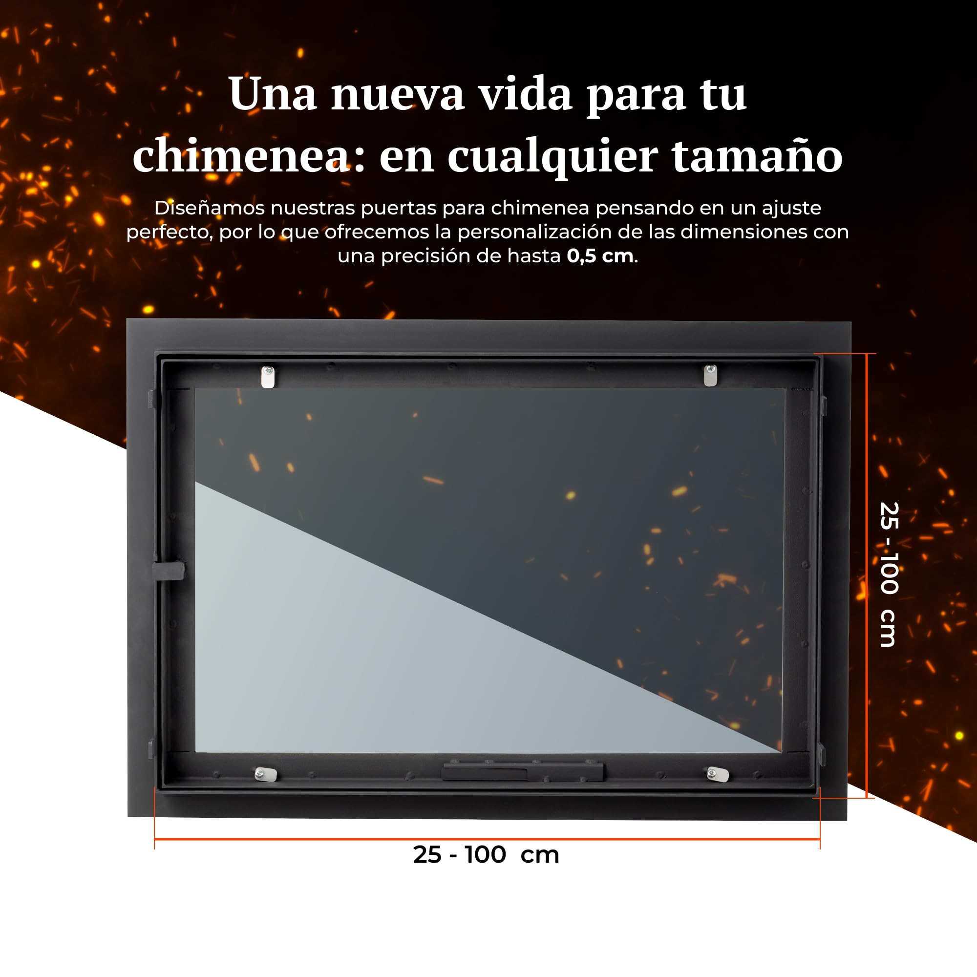 ZK3 | Puerta Chimenea con Brida a Medida | Cristal Grande | Pérdida mínima de Apertura | Chimenea, Horno leña, Parrilla y ahumador | Cristal Resistente al Calor | Puerta Acero
