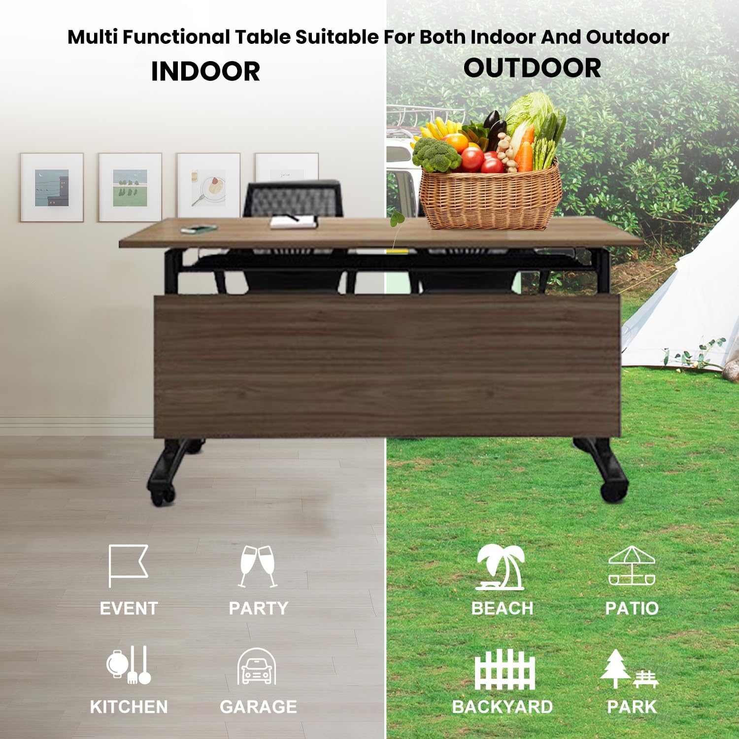 6PCS Folding Conference Room Table 70.8in,Mobile Conference Table on Wheels,Flip Top Collapsible Training Tables Heavy Duty Modular Meeting Seminar Tables for Office,Classroom- Easy Assemble
