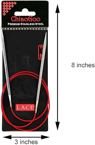 Miniatura 9 de ChiaoGoo Agujas de tejer circulares de encaje rojo, agujas de acero inoxidable puntiagudas para tejer rápido, cable de acero recubierto de múltiples