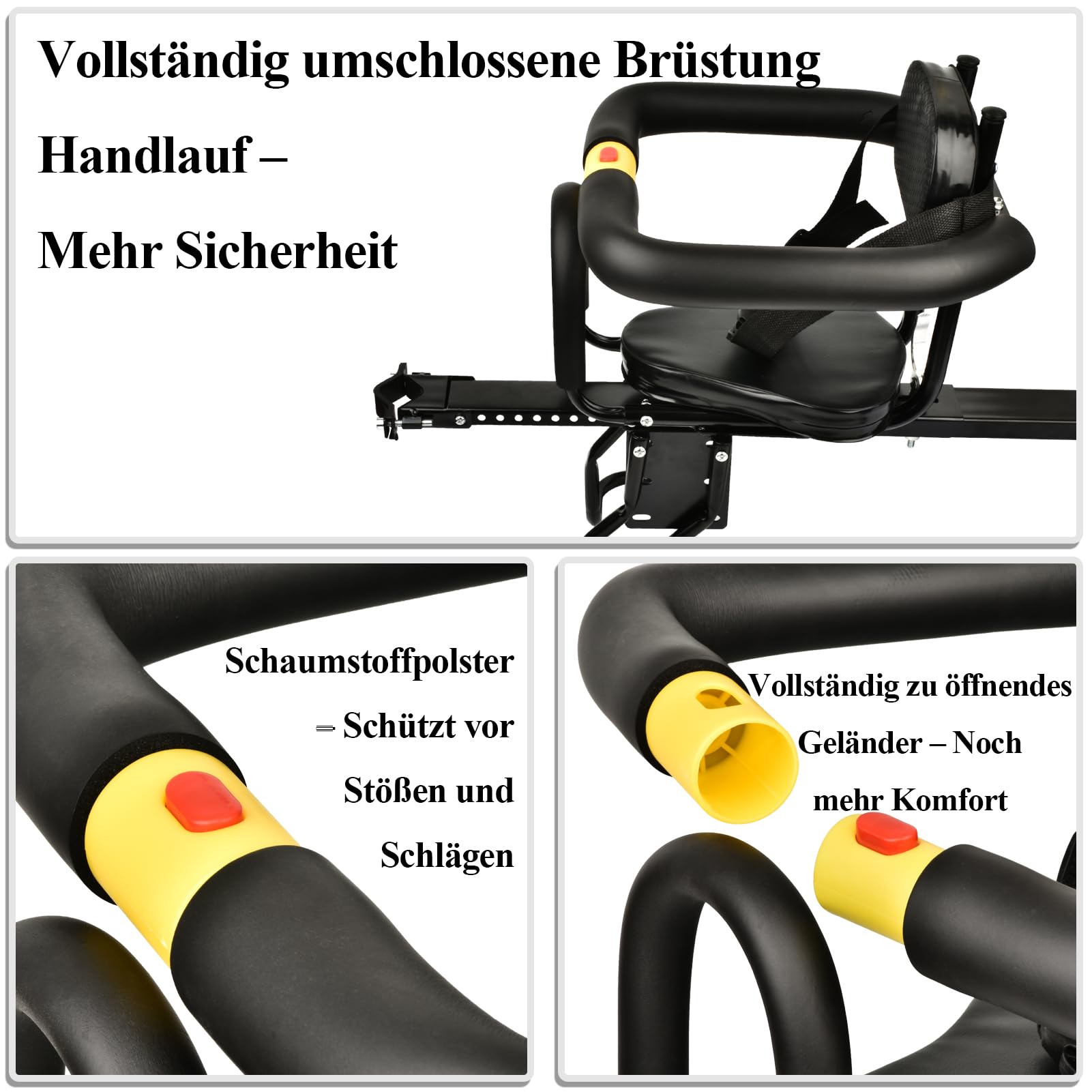 Fahrradsitz Kinder Vorne, Upgraded Kindersitz Fahrrad Borne mit weicher Rückenlehne, Harte Sitzpolster, Pedalunterstützung, für Klapprad, MTB Vordersitz
