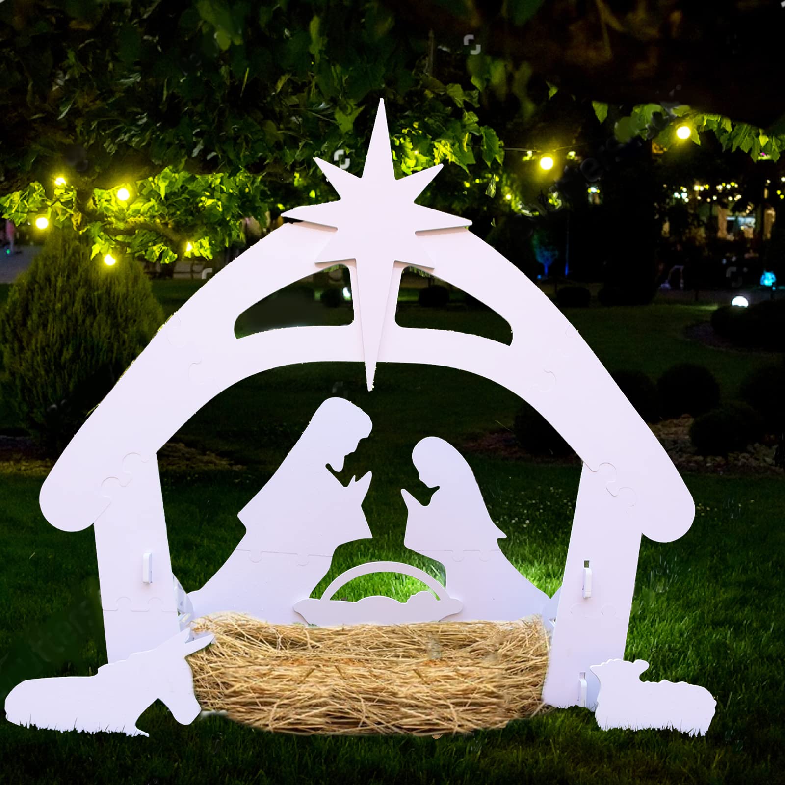 Photo 1 of Outdoor Nativity Scene Display,3.8FT Large Nativity Sets for Christmas Outdoor Indoor ? Christmas Holy Family Yard Decorations, Water-Resistant PVC - White