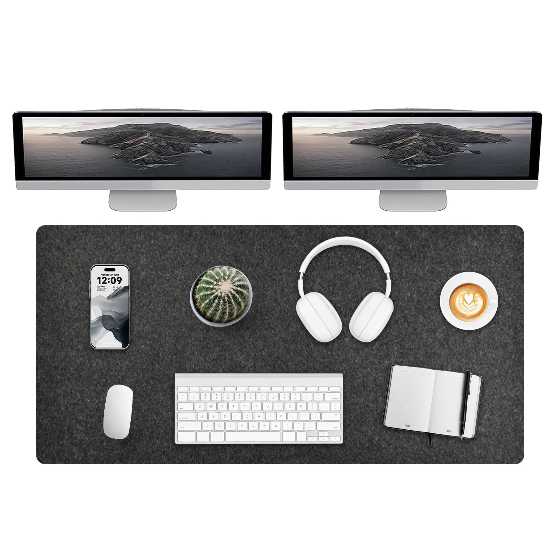 Grande tappetino da scrivania in feltro, 120 x 50 cm, antiscivolo, protezione per tastiera, computer, accessori da scrivania per casa e ufficio, tappetino per mouse completo da scrivania (grigio