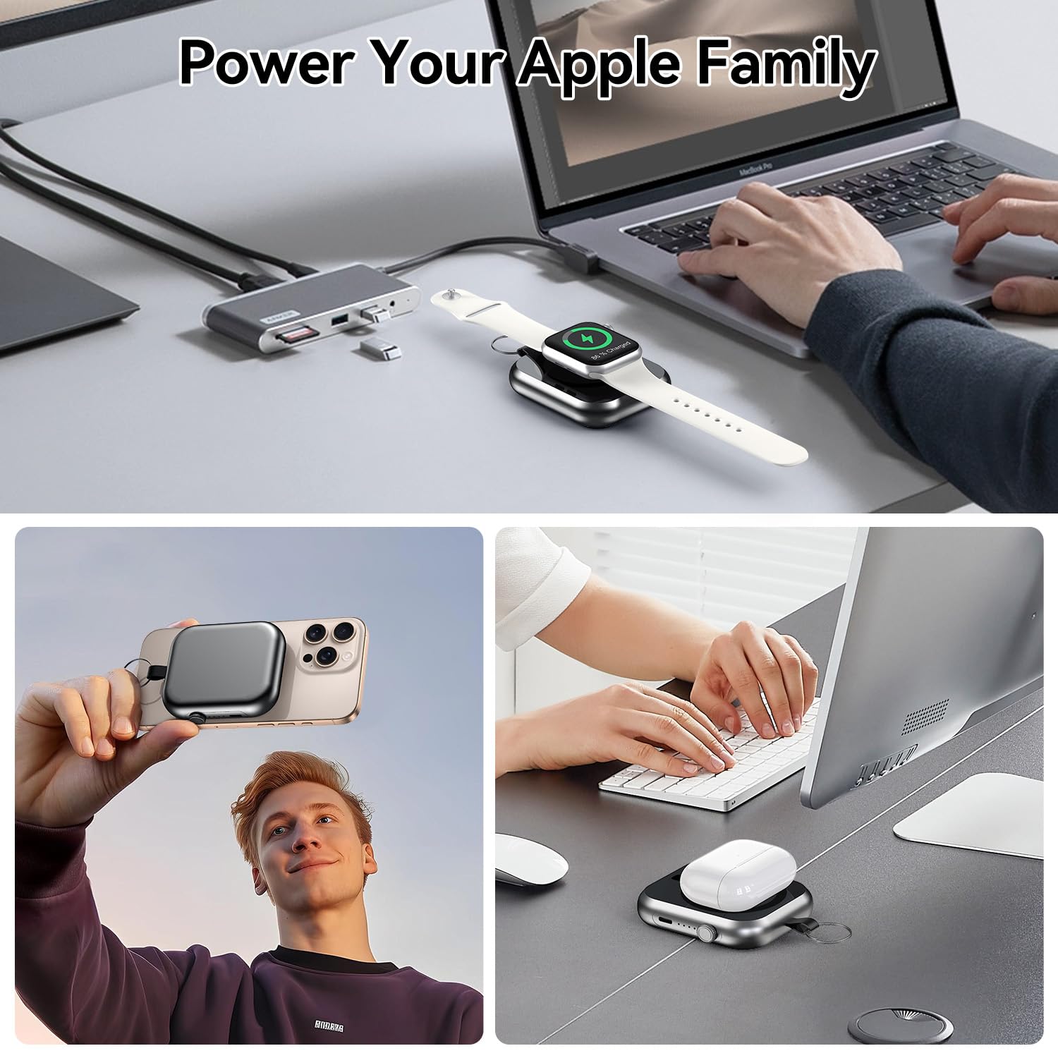 Power Bank magnetico da 10000 mAh con cordino staccabile, caricabatterie wireless magnetico 3 in 1, ricarica rapida PD da 22,5 W, batteria portatile compatta per iPhone 16/15/14/13/12, Apple