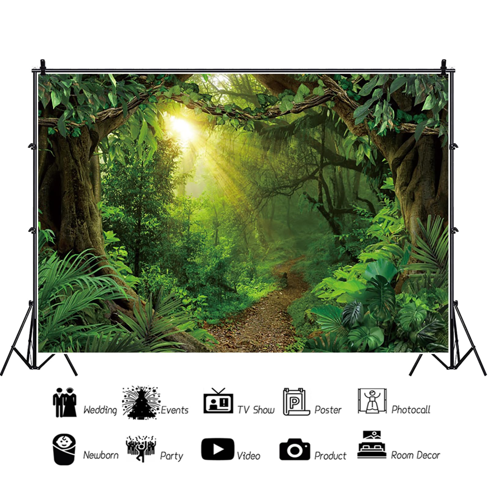 Cartoon-Wald-Fotohintergrund 2,1 X 1,5 M – Mit Bäumen, Holzhaus & Blumen
