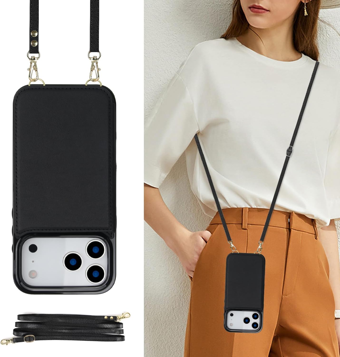 Wallet Case Compatible with iPhone 17 Pro Max, RFID Blocking Card Holder Magnetic Flip Folio Purse, Shockproof Leather Cover with Crossbody Strap Case for iPhone 17 Pro Max 6.9'' 2025 Black