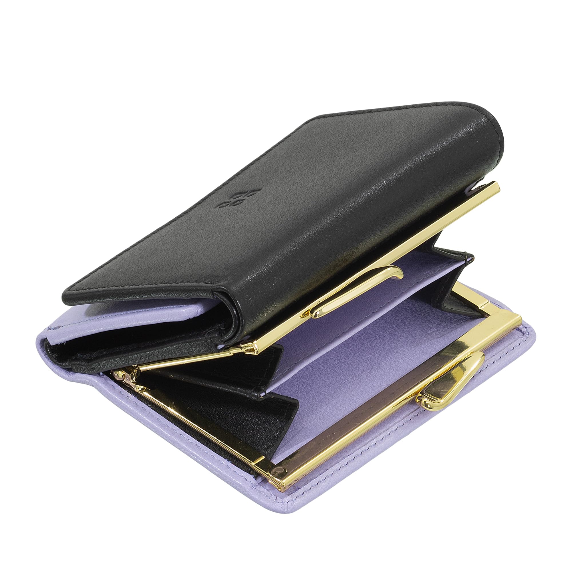 DUDU Cartera Mujer Pequeña de Piel RFID con Monedero con Cierre Clic Clac Compacta 6 Ranuras para Tarjetas Black_Lavender