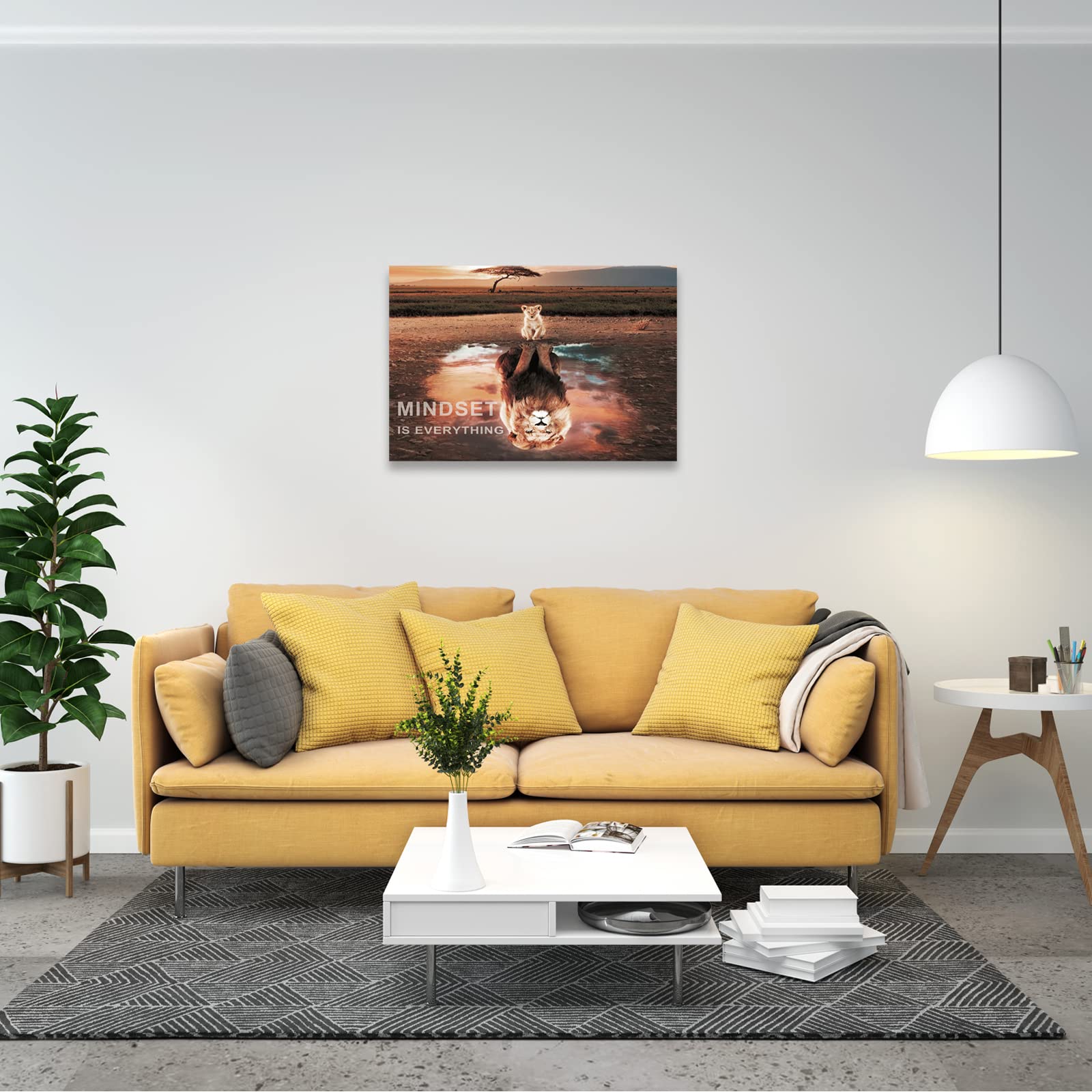 Mindset Is Everything - Lienzo motivacional para pared, diseño de león, 1 pieza, cita inspiradora, para decoración de oficina y dormitorio (61 cm de ancho x 91 cm de alto)