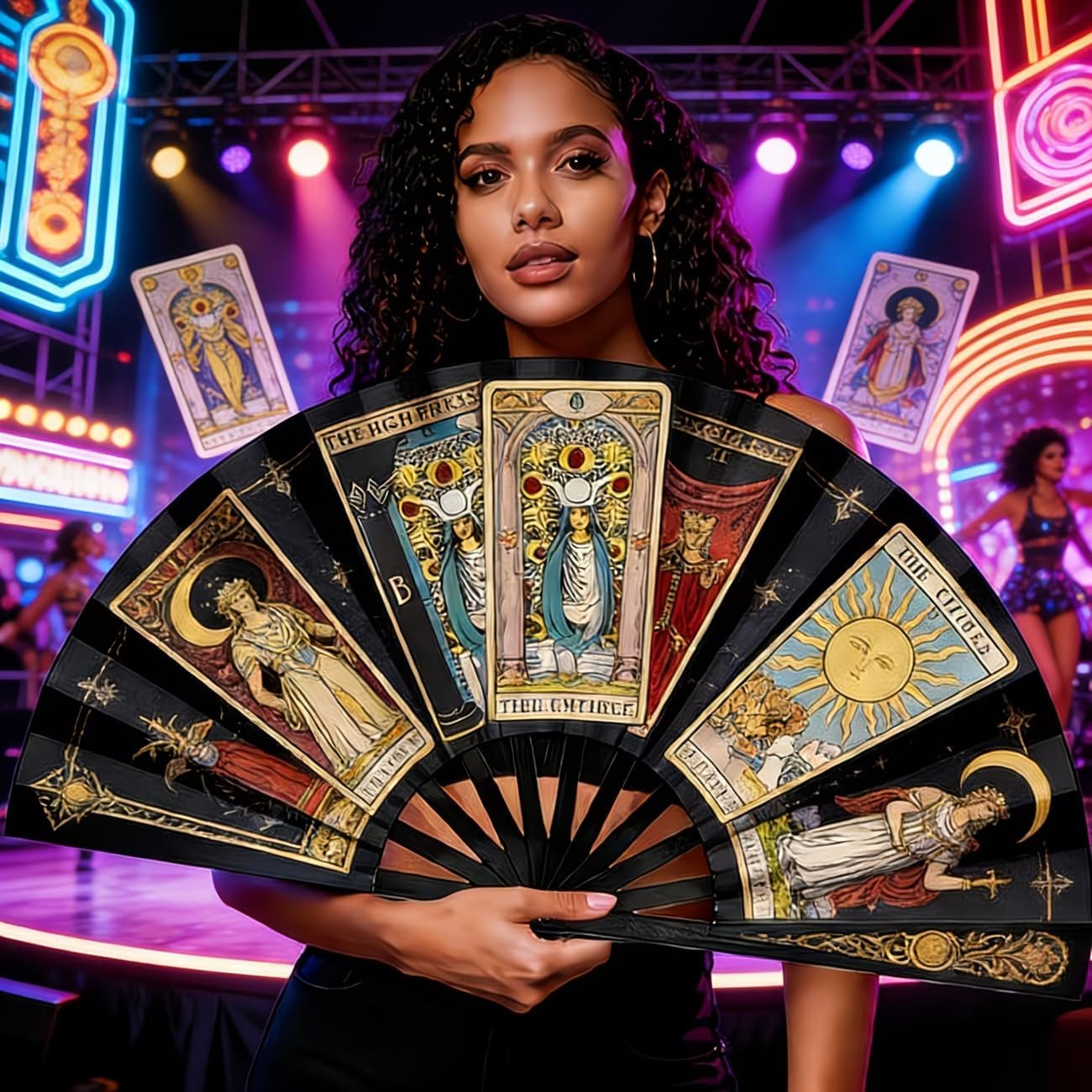 Large Hand Fan Card Hand Fan Rave Fan, Oversized Folding Bamboo Witchy Gifts for Women Cosplay Outfits Additions Mystic Gift