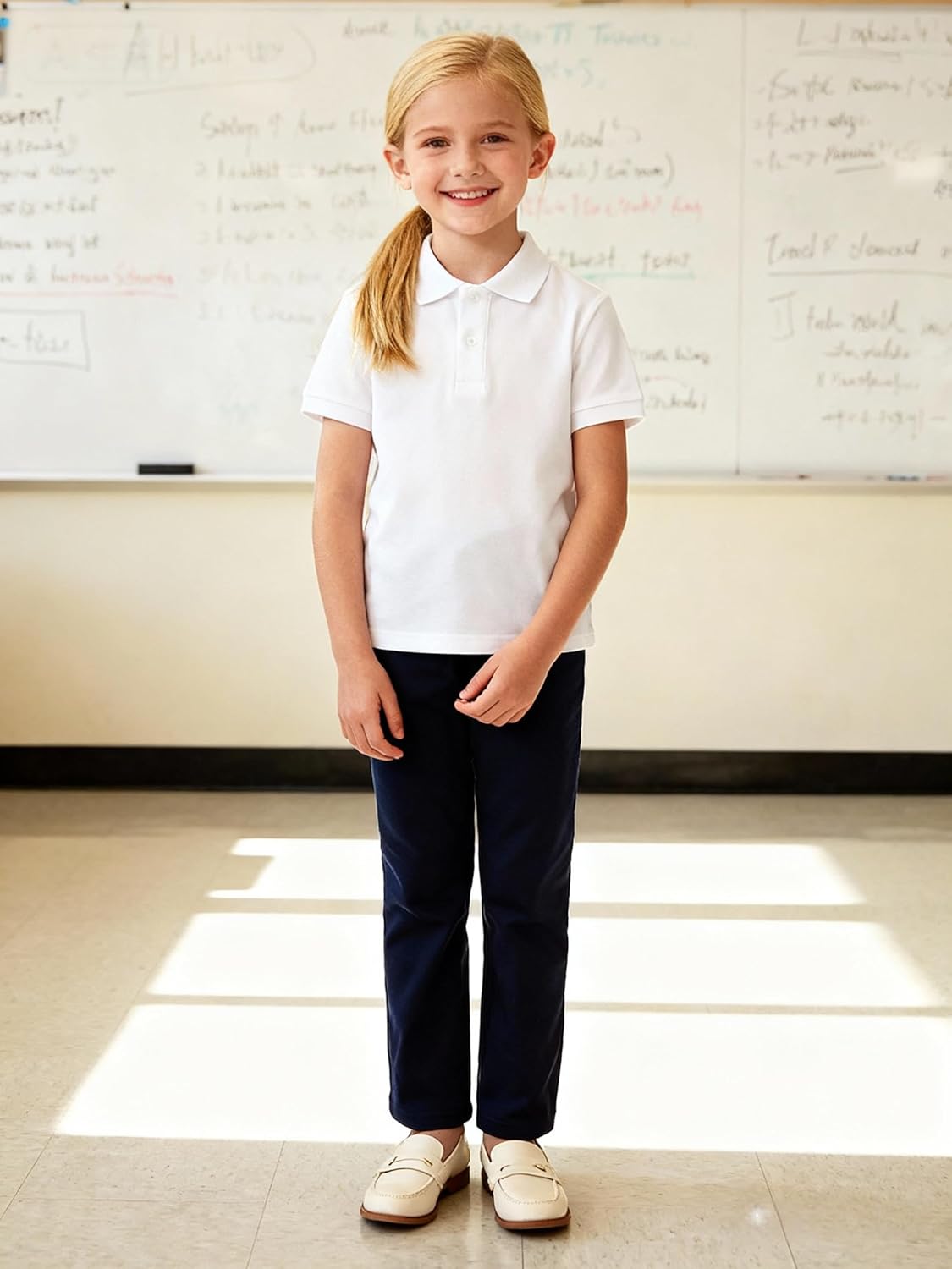 Bienzoe Girls School Uniform Pant: Kids Adjustable Waist Durable Straight Leg Dress Trouser - Image 2