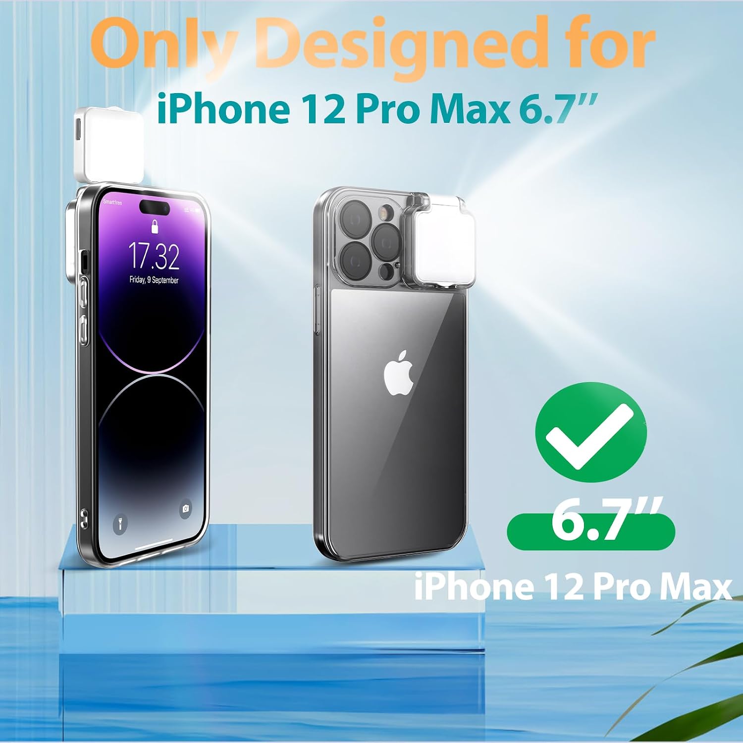 Selfie Light for iPhone 12 Pro Max Case with LED Built-in Light-Up Fill Light Rechargeable for TIK Tok/Stream/Makeup/Live/Video- Selfie (2 Models, 3 Level Brightness)