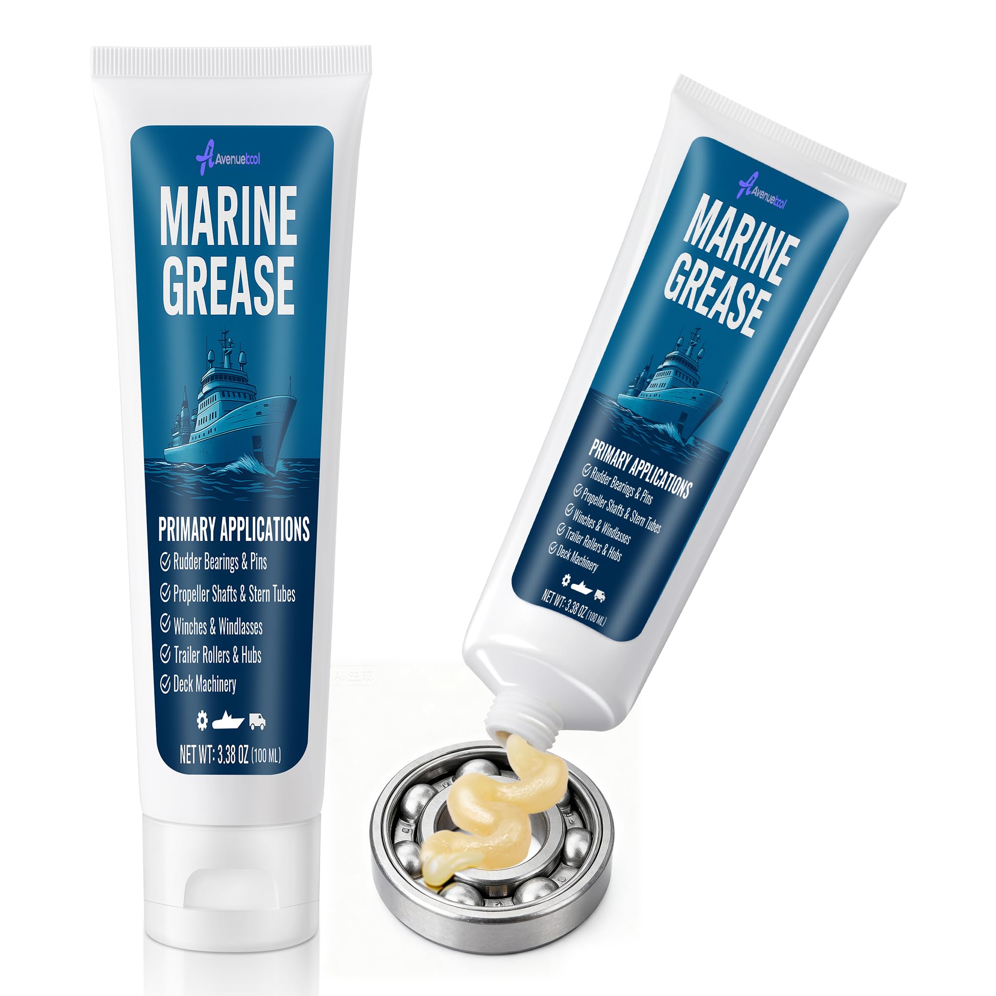View 1 of 2 Pack 100ml/ 3.38 oz Marine Grease Tube, Premium Marine Grade Grease, Waterproof High Temp (-18°C260°C) Bearing Lube for Propeller Shafts, Rudder Bearings, Trailers & Boat Maintenance